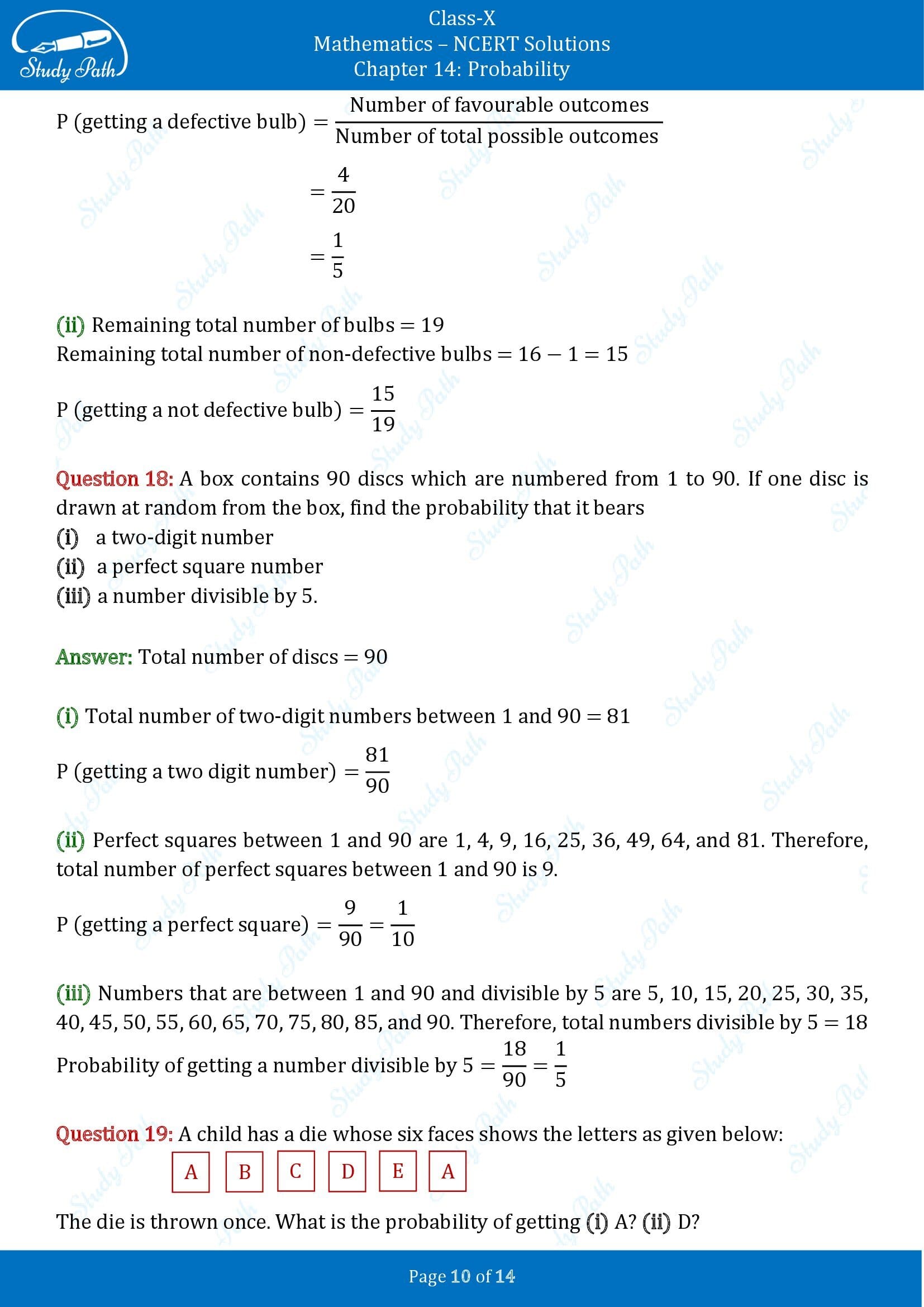 NCERT Solutions for Class 10 Maths Chapter 14 Probability Exercise 14.1 00010