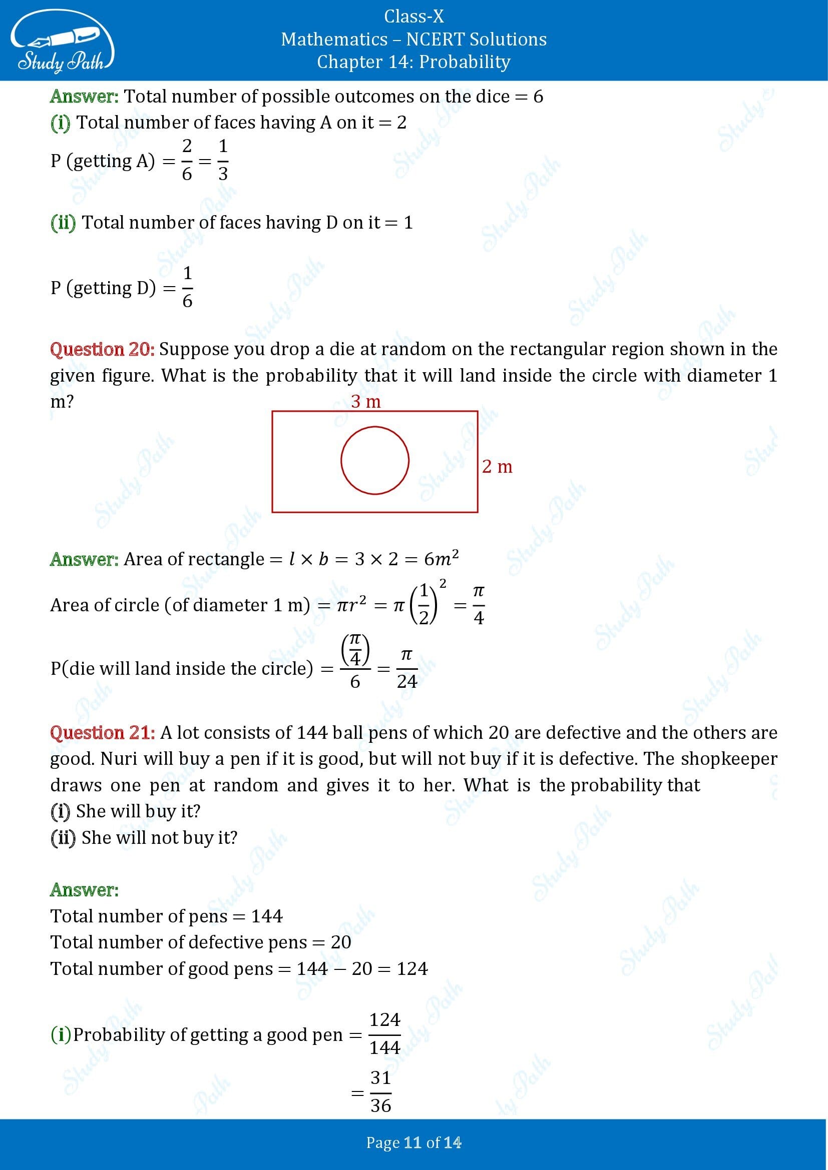 NCERT Solutions for Class 10 Maths Chapter 14 Probability Exercise 14.1 00011