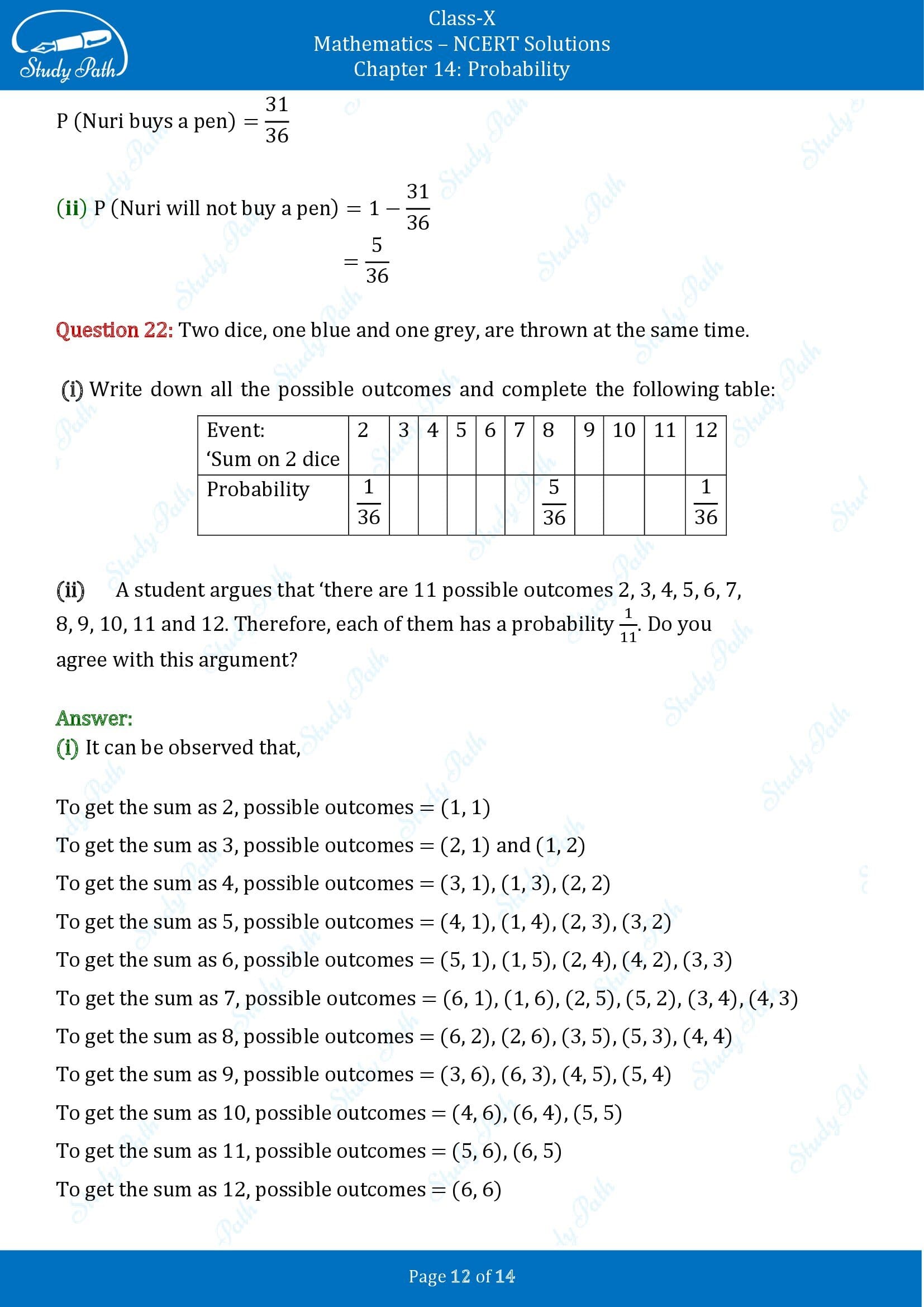 NCERT Solutions for Class 10 Maths Chapter 14 Probability Exercise 14.1 00012