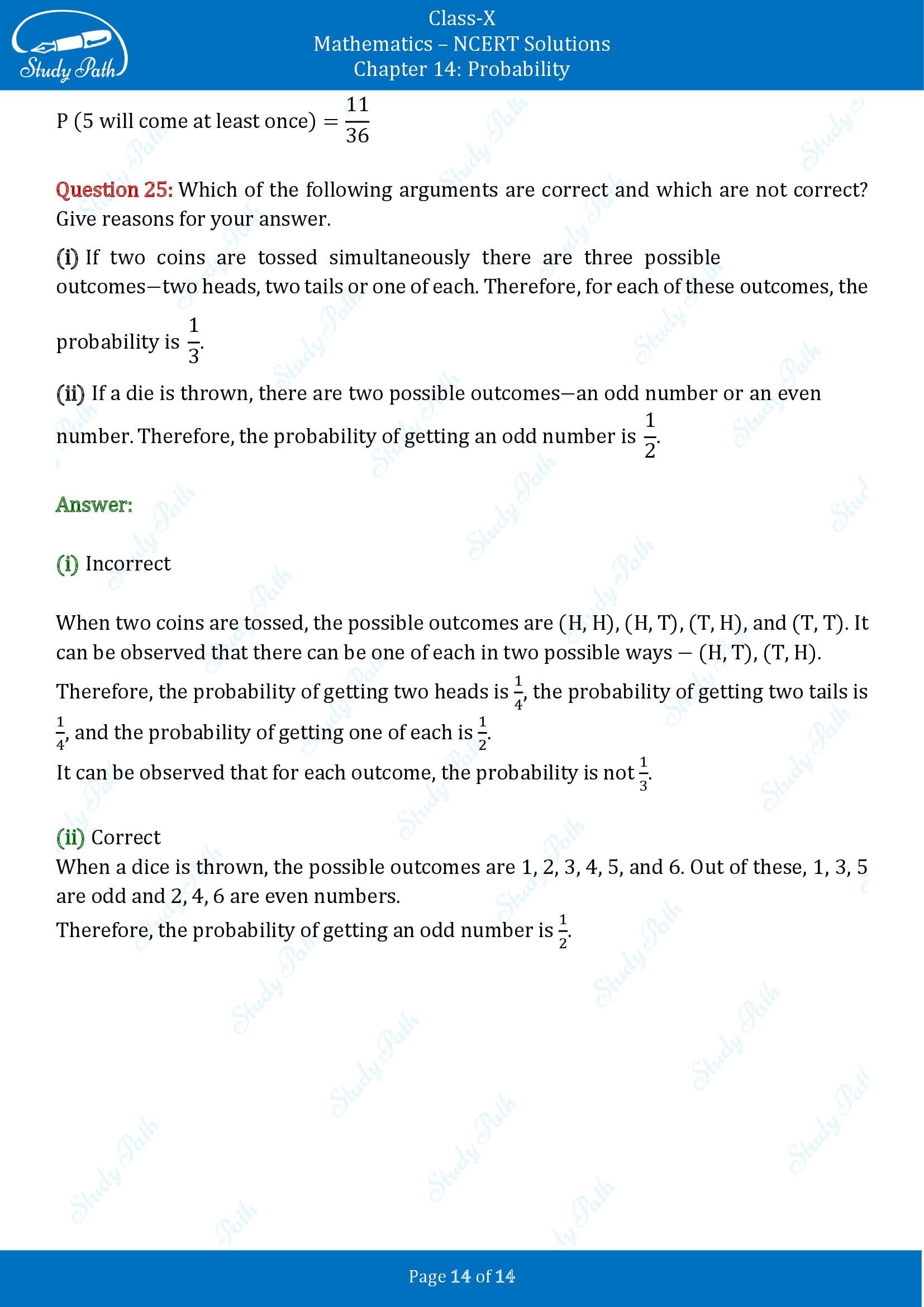 NCERT Solutions for Class 10 Maths Chapter 14 Probability Exercise 14.1 00014