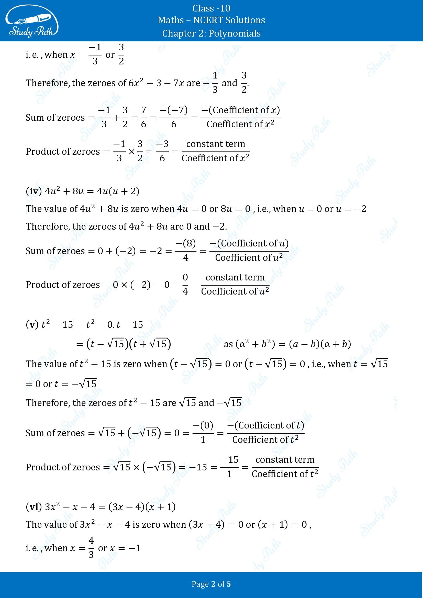 NCERT Solutions for Class 10 Maths Chapter 2 Polynomials Exercise 2.2 00002