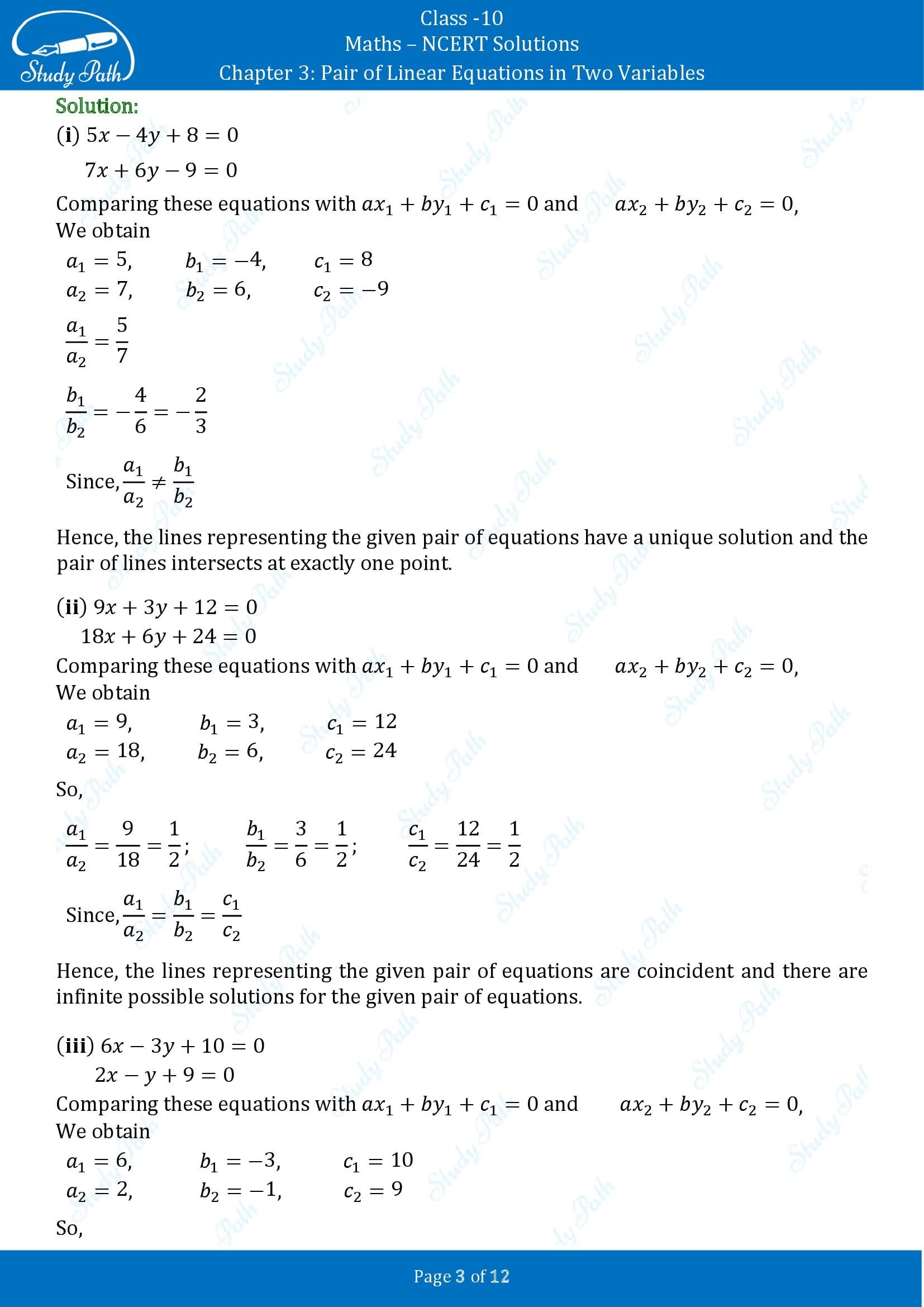 NCERT Solutions for Class 10 Maths Chapter 3 Pair of Linear Equations in Two Variables Exercise 3.1 00003