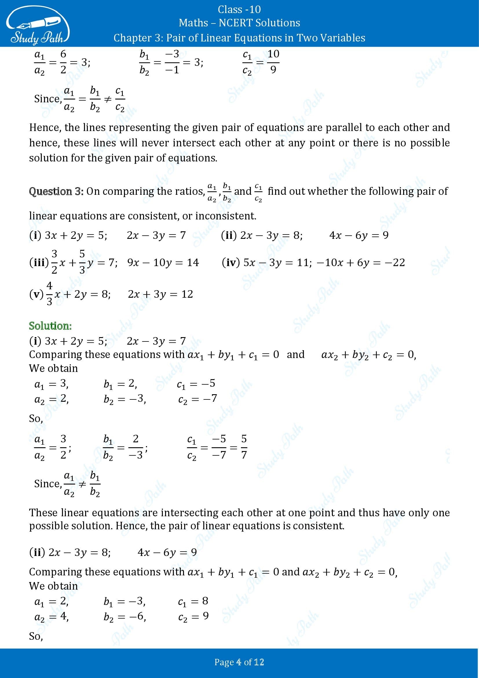 NCERT Solutions for Class 10 Maths Chapter 3 Pair of Linear Equations in Two Variables Exercise 3.1 00004