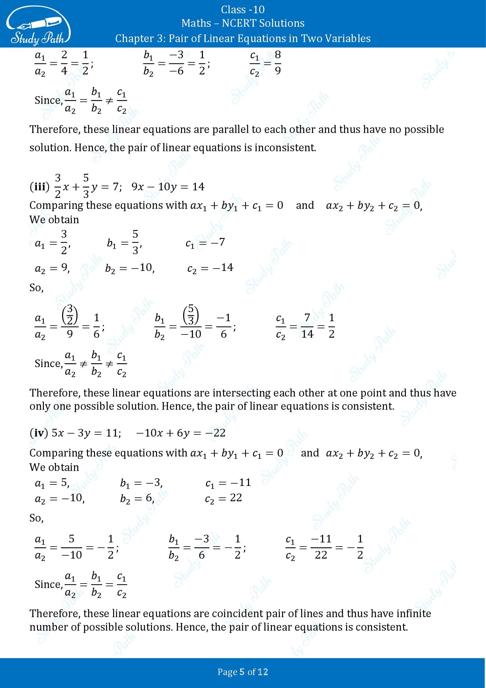 NCERT Solutions for Class 10 Maths Chapter 3 Pair of Linear Equations in Two Variables Exercise 3.1 00005