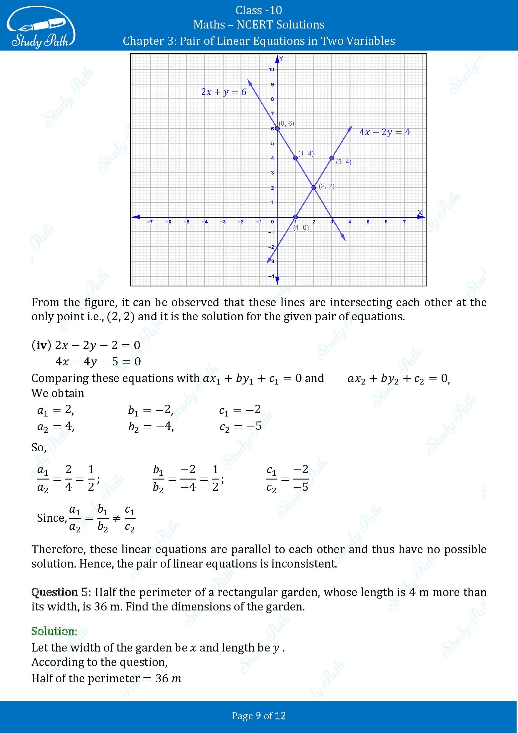 NCERT Solutions for Class 10 Maths Chapter 3 Pair of Linear Equations in Two Variables Exercise 3.1 00009