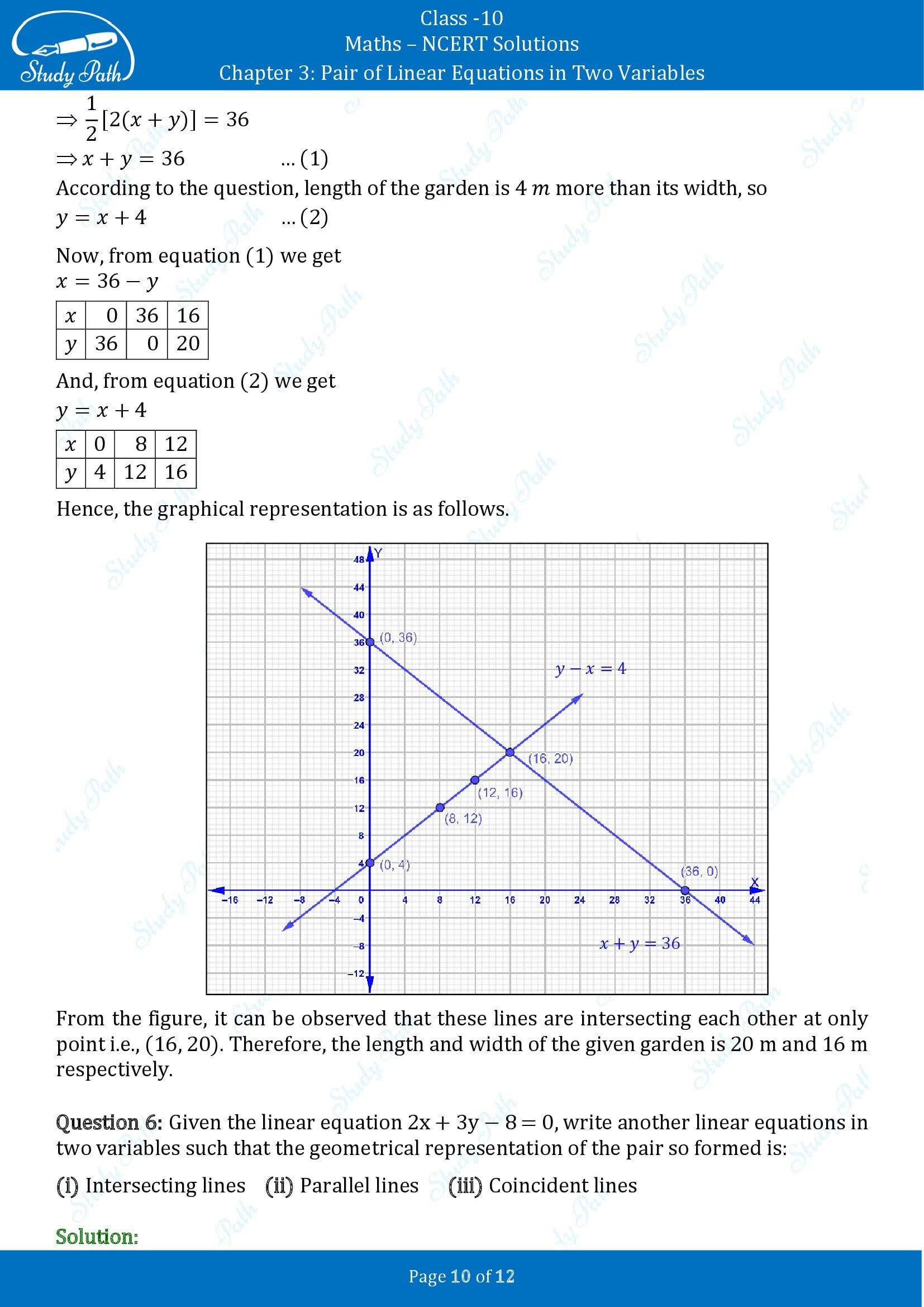 NCERT Solutions for Class 10 Maths Chapter 3 Pair of Linear Equations in Two Variables Exercise 3.1 00010