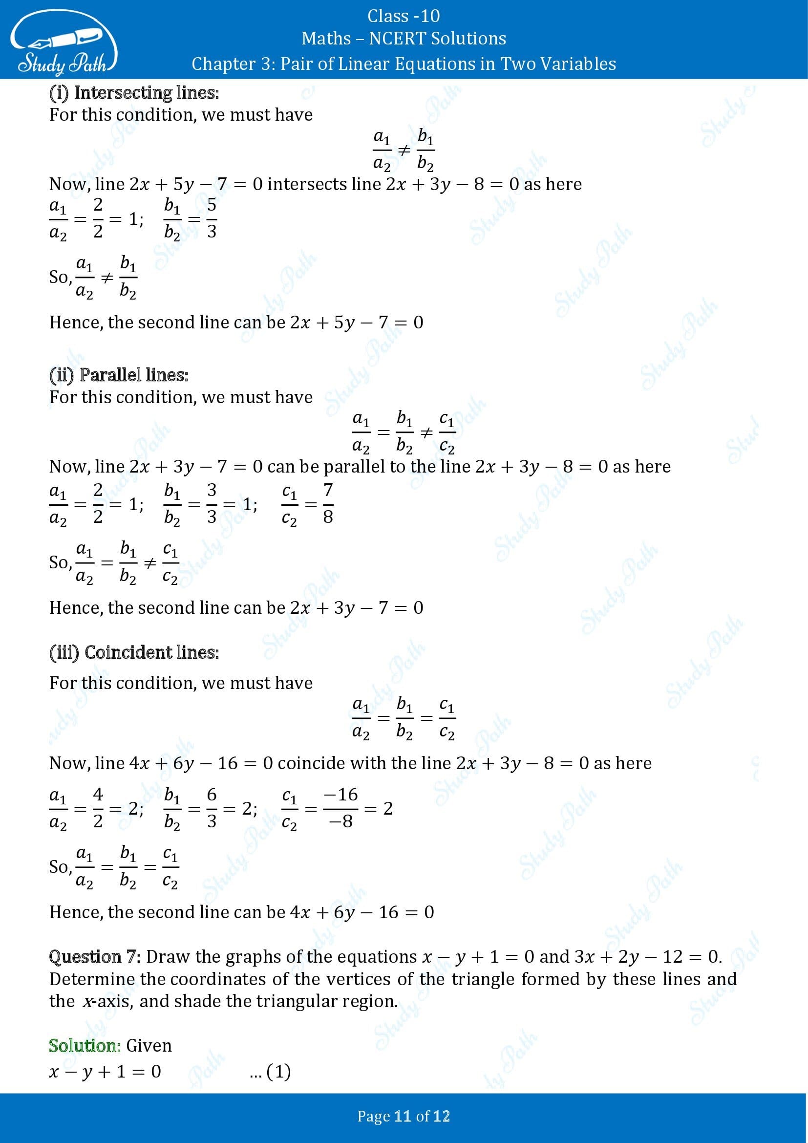 NCERT Solutions for Class 10 Maths Chapter 3 Pair of Linear Equations in Two Variables Exercise 3.1 00011