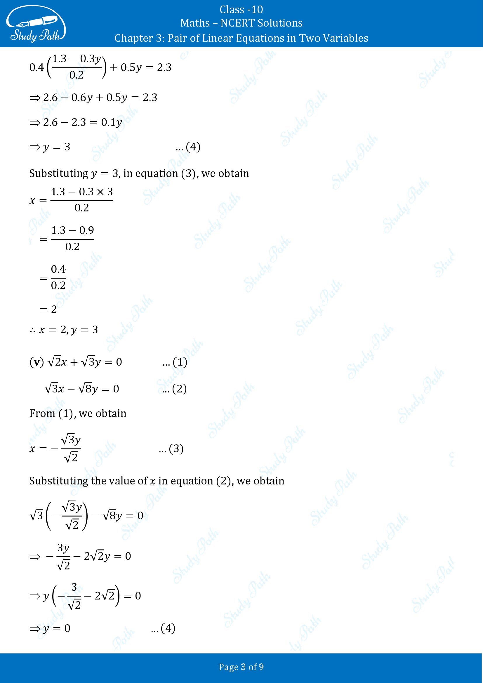 NCERT Solutions for Class 10 Maths Chapter 3 Pair of Linear Equations in Two Variables Exercise 3.2 00003