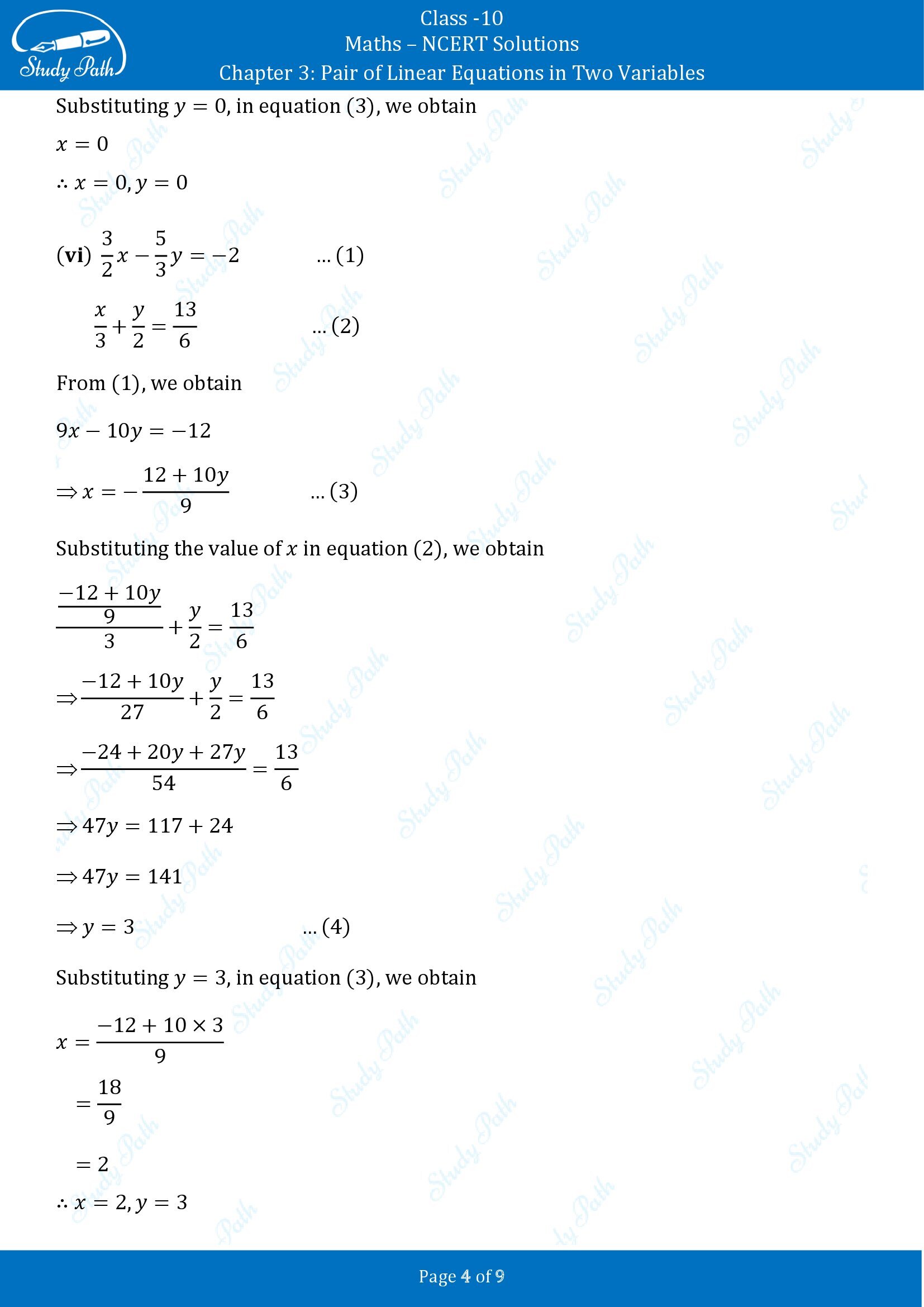 NCERT Solutions for Class 10 Maths Chapter 3 Pair of Linear Equations in Two Variables Exercise 3.2 00004