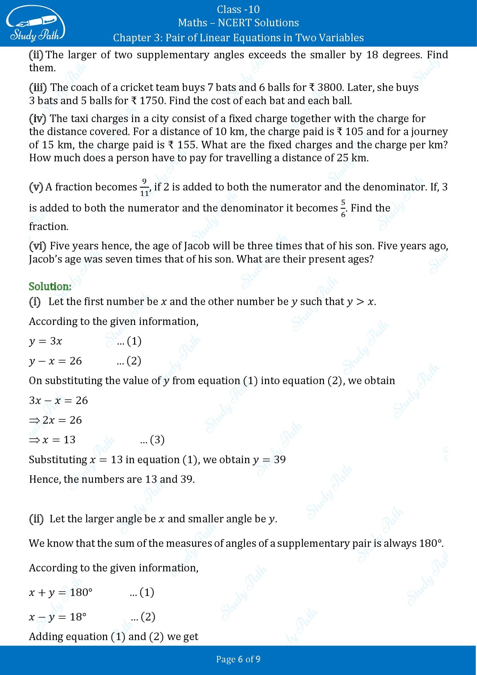 NCERT Solutions for Class 10 Maths Chapter 3 Pair of Linear Equations in Two Variables Exercise 3.2 00006