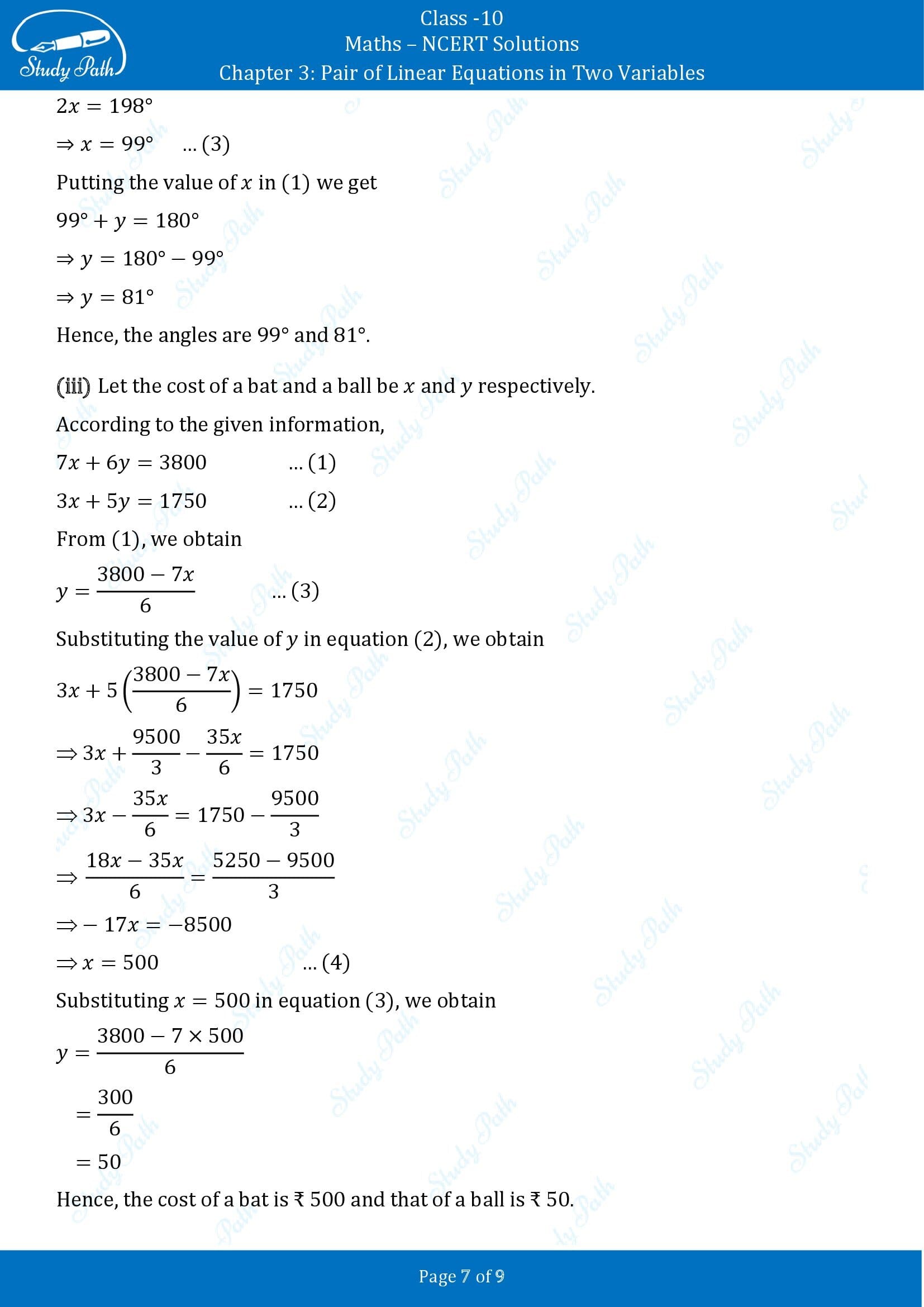 NCERT Solutions for Class 10 Maths Chapter 3 Pair of Linear Equations in Two Variables Exercise 3.2 00007