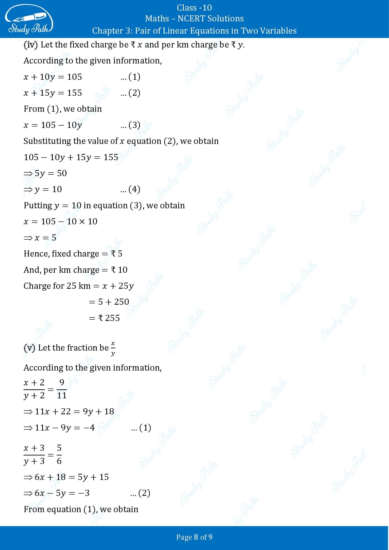 NCERT Solutions for Class 10 Maths Chapter 3 Pair of Linear Equations in Two Variables Exercise 3.2 00008