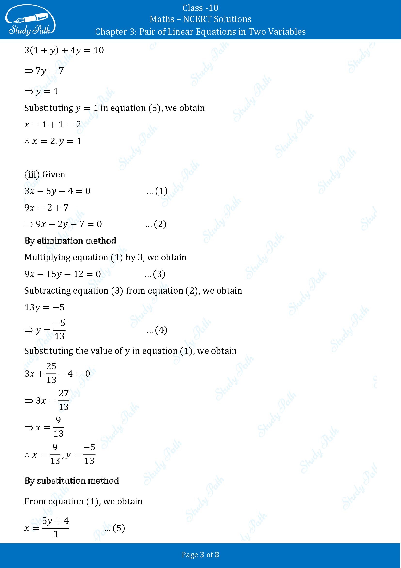 NCERT Solutions for Class 10 Maths Chapter 3 Pair of Linear Equations in Two Variables Exercise 3.3 00003