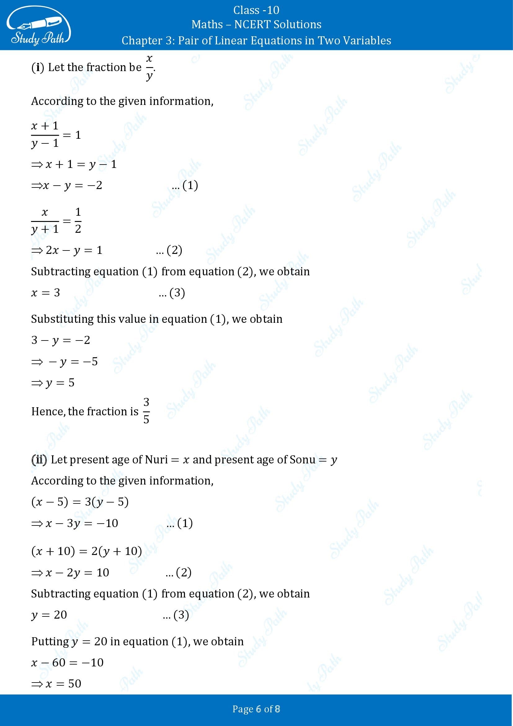 NCERT Solutions for Class 10 Maths Chapter 3 Pair of Linear Equations in Two Variables Exercise 3.3 00006