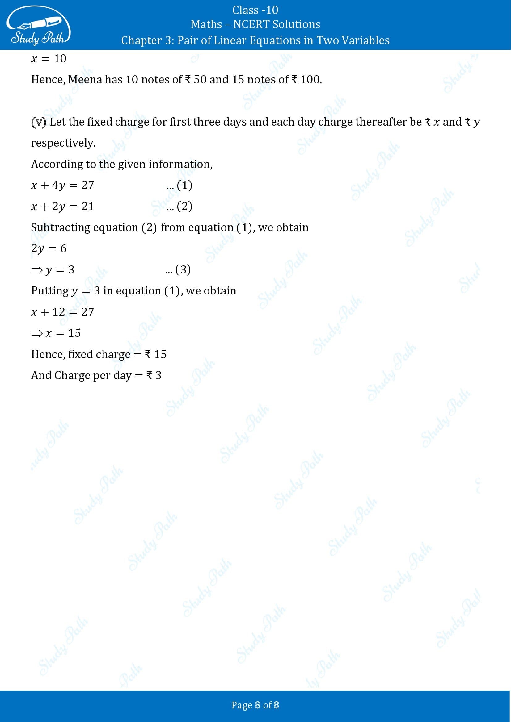 NCERT Solutions for Class 10 Maths Chapter 3 Pair of Linear Equations in Two Variables Exercise 3.3 00008