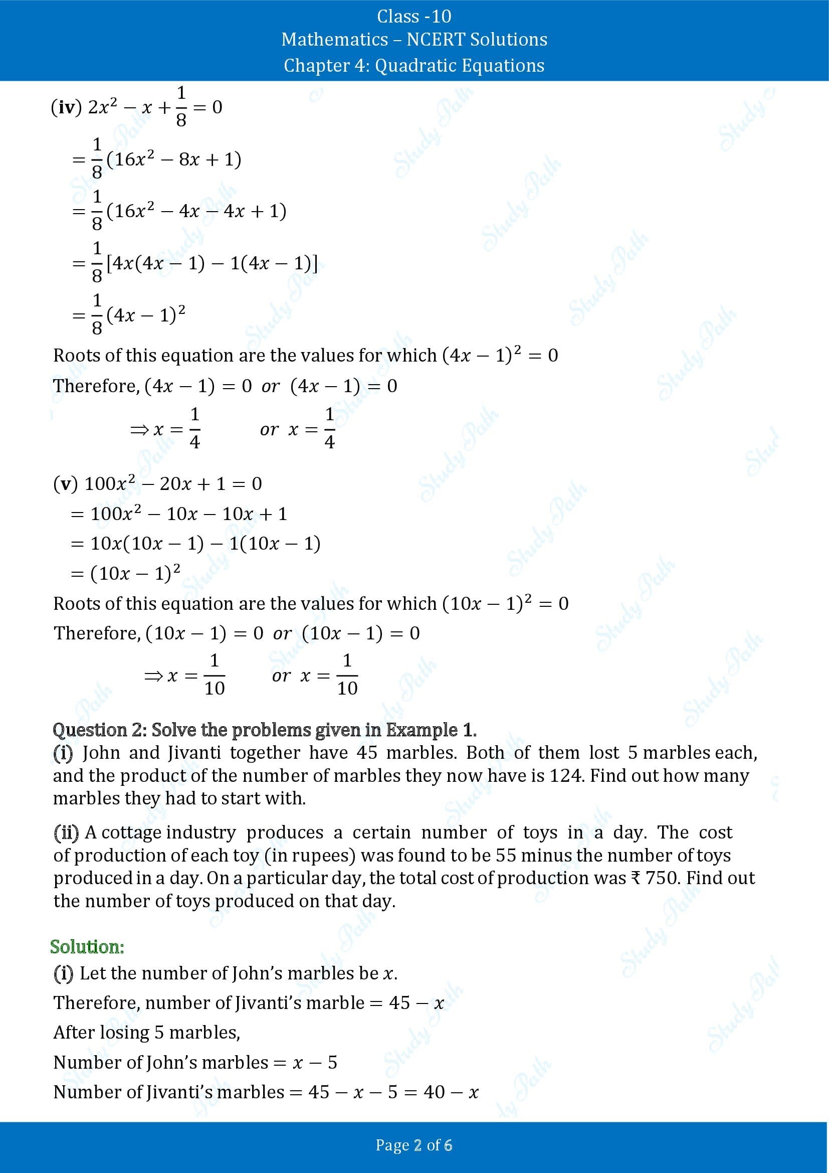 NCERT Solutions for Class 10 Maths Chapter 4 Quadratic Equations Exercise 4.2 00002