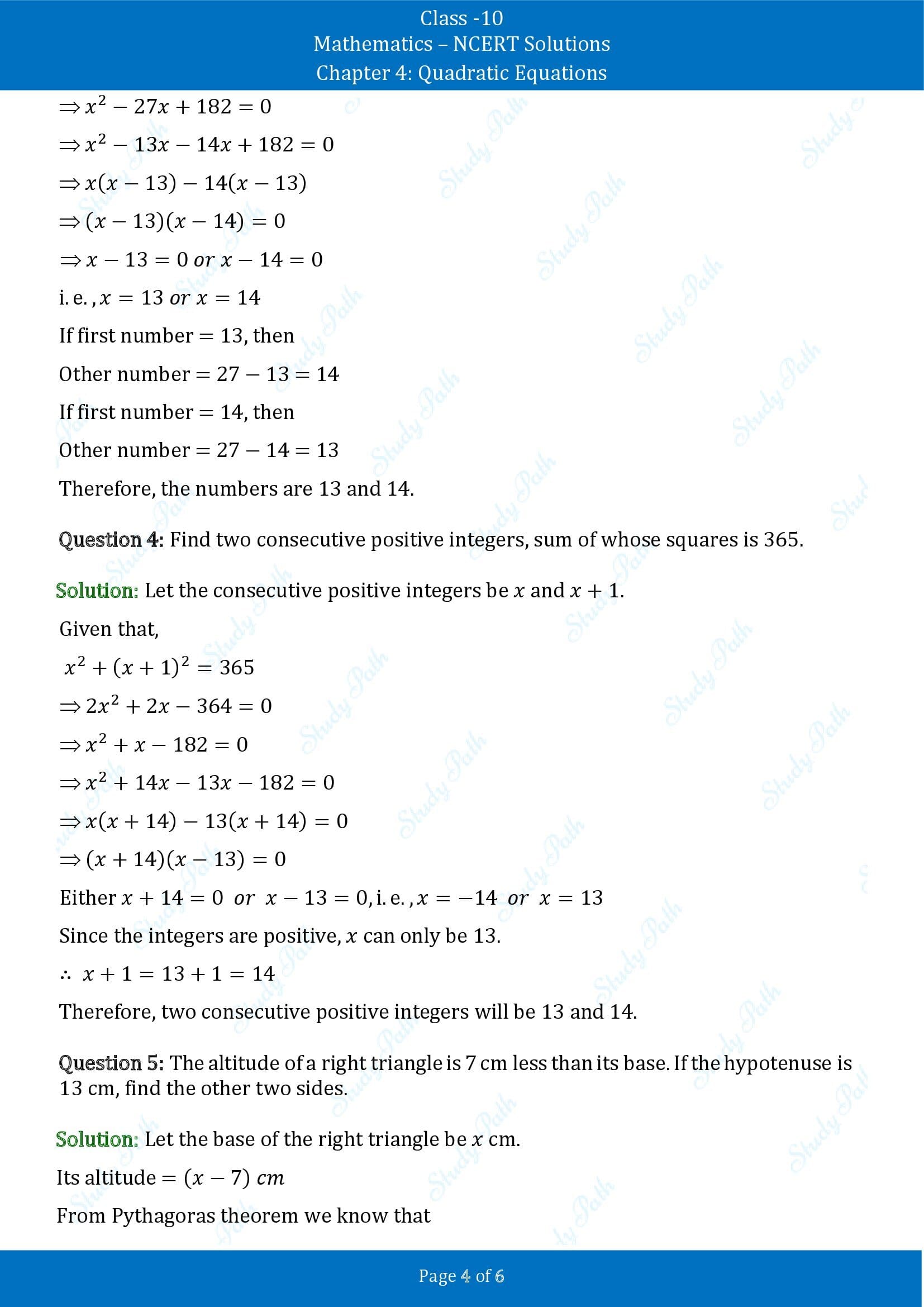 NCERT Solutions for Class 10 Maths Chapter 4 Quadratic Equations Exercise 4.2 00004