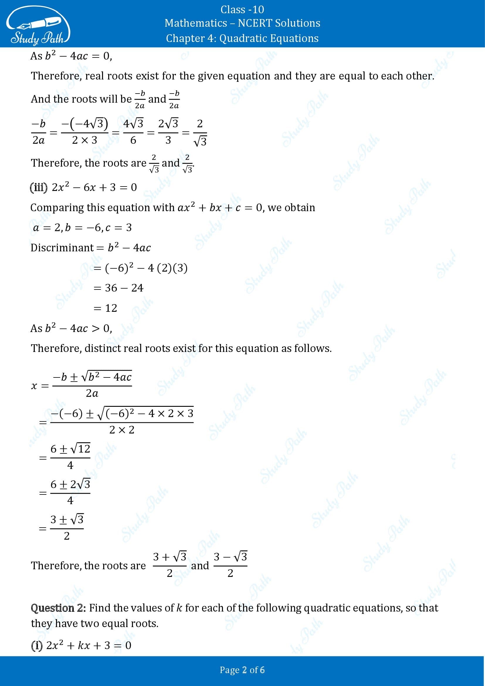 NCERT Solutions for Class 10 Maths Chapter 4 Quadratic Equations Exercise 4.3 00002