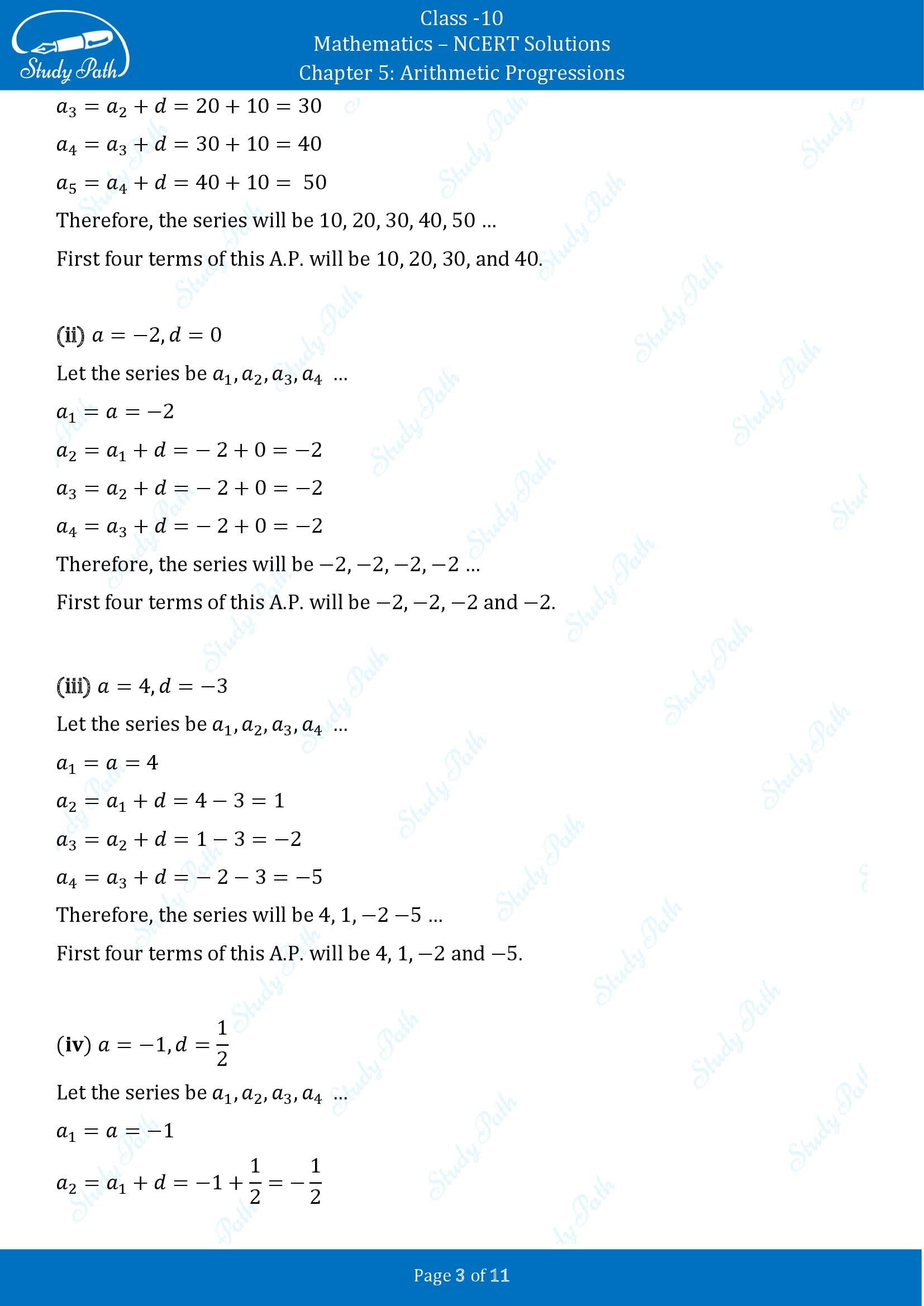 NCERT Solutions for Class 10 Maths Chapter 5 Arithmetic Progressions Exercise 5.1 00003