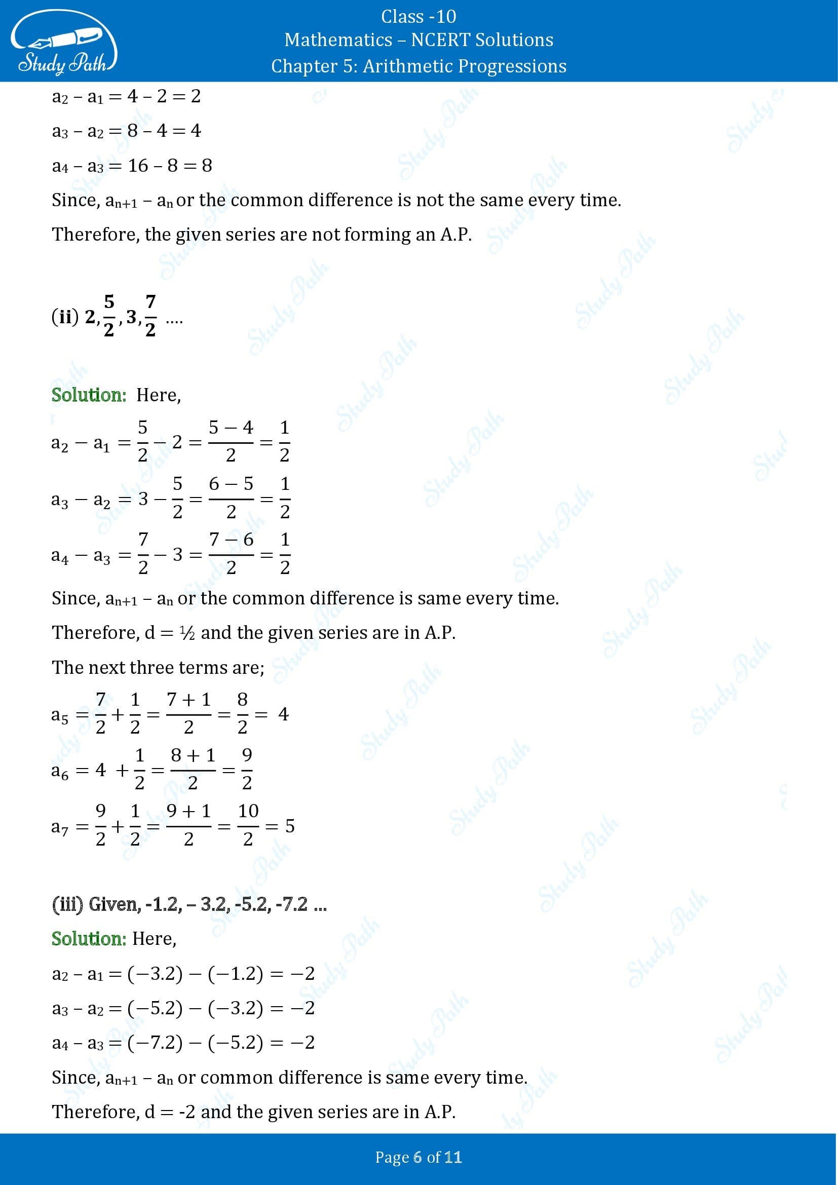 NCERT Solutions for Class 10 Maths Chapter 5 Arithmetic Progressions Exercise 5.1 00006