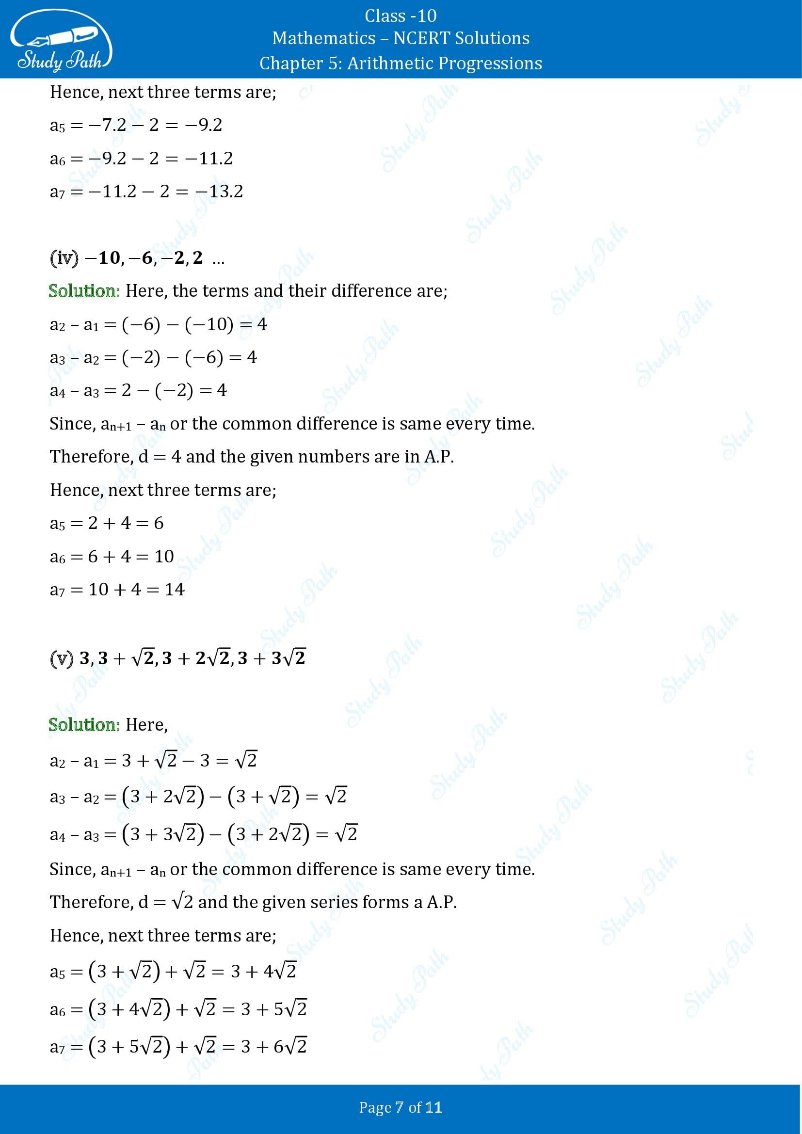 NCERT Solutions for Class 10 Maths Chapter 5 Arithmetic Progressions Exercise 5.1 00007