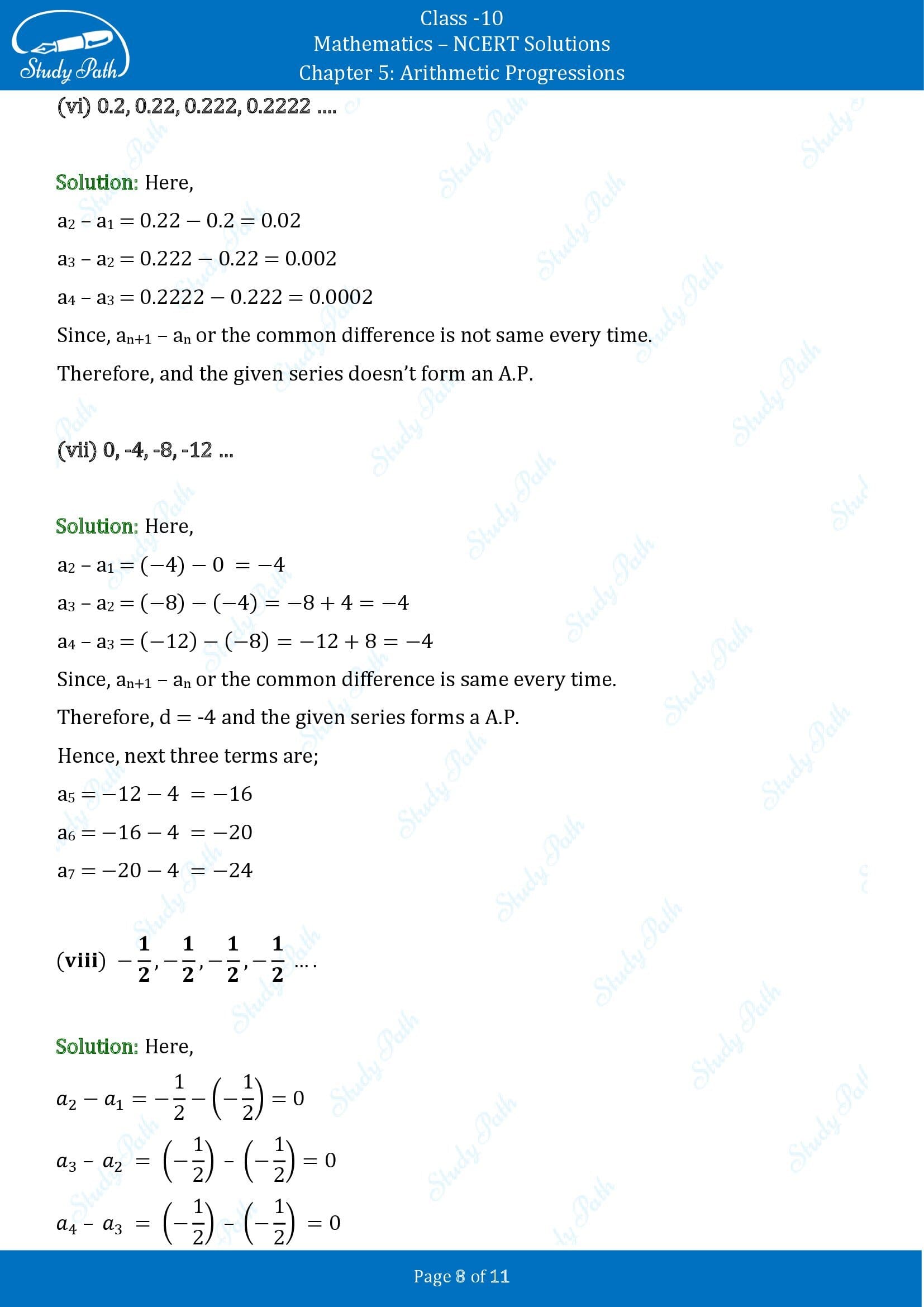 NCERT Solutions for Class 10 Maths Chapter 5 Arithmetic Progressions Exercise 5.1 00008