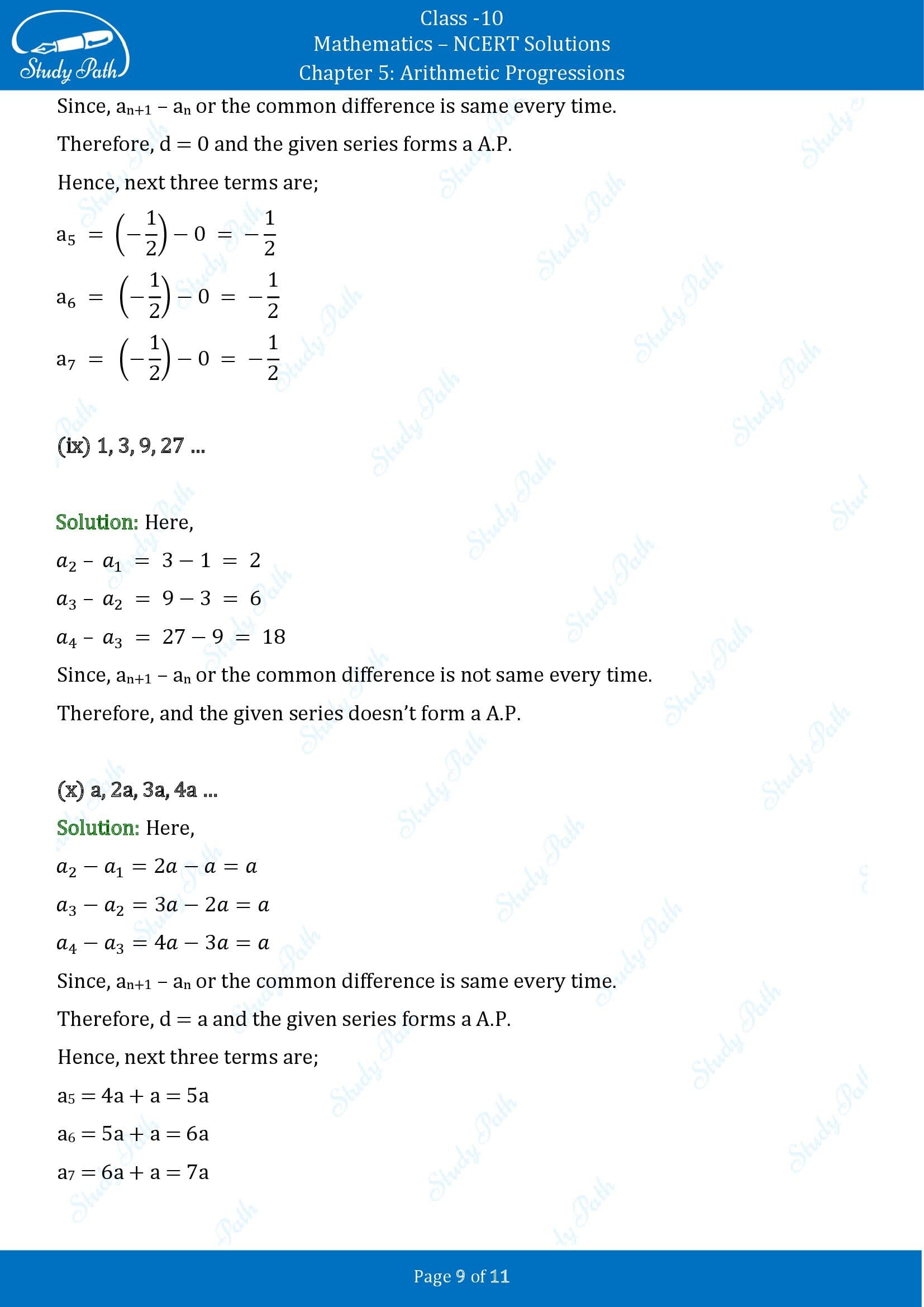 NCERT Solutions for Class 10 Maths Chapter 5 Arithmetic Progressions Exercise 5.1 00009