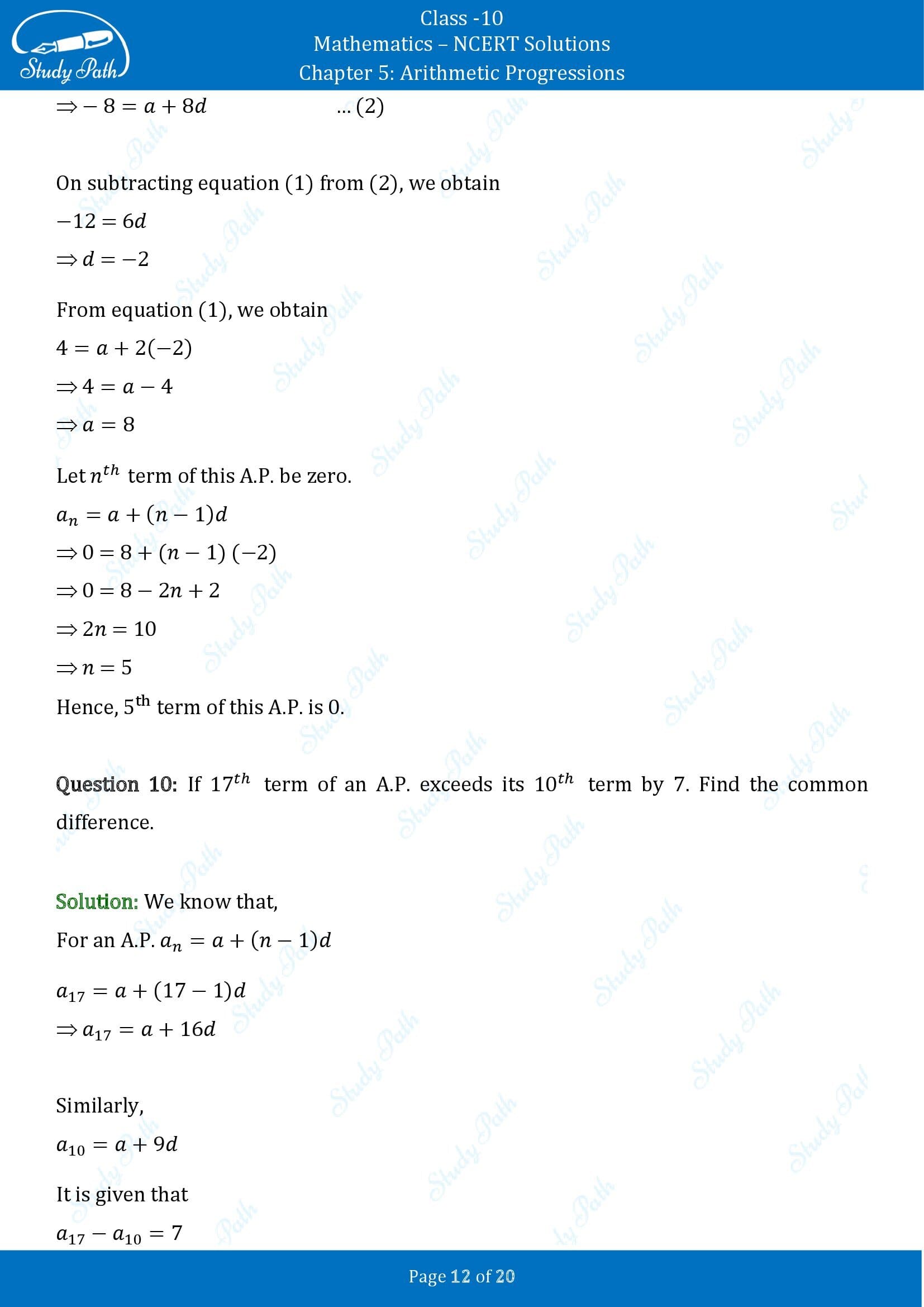 NCERT Solutions for Class 10 Maths Chapter 5 Arithmetic Progressions Exercise 5.2 00012