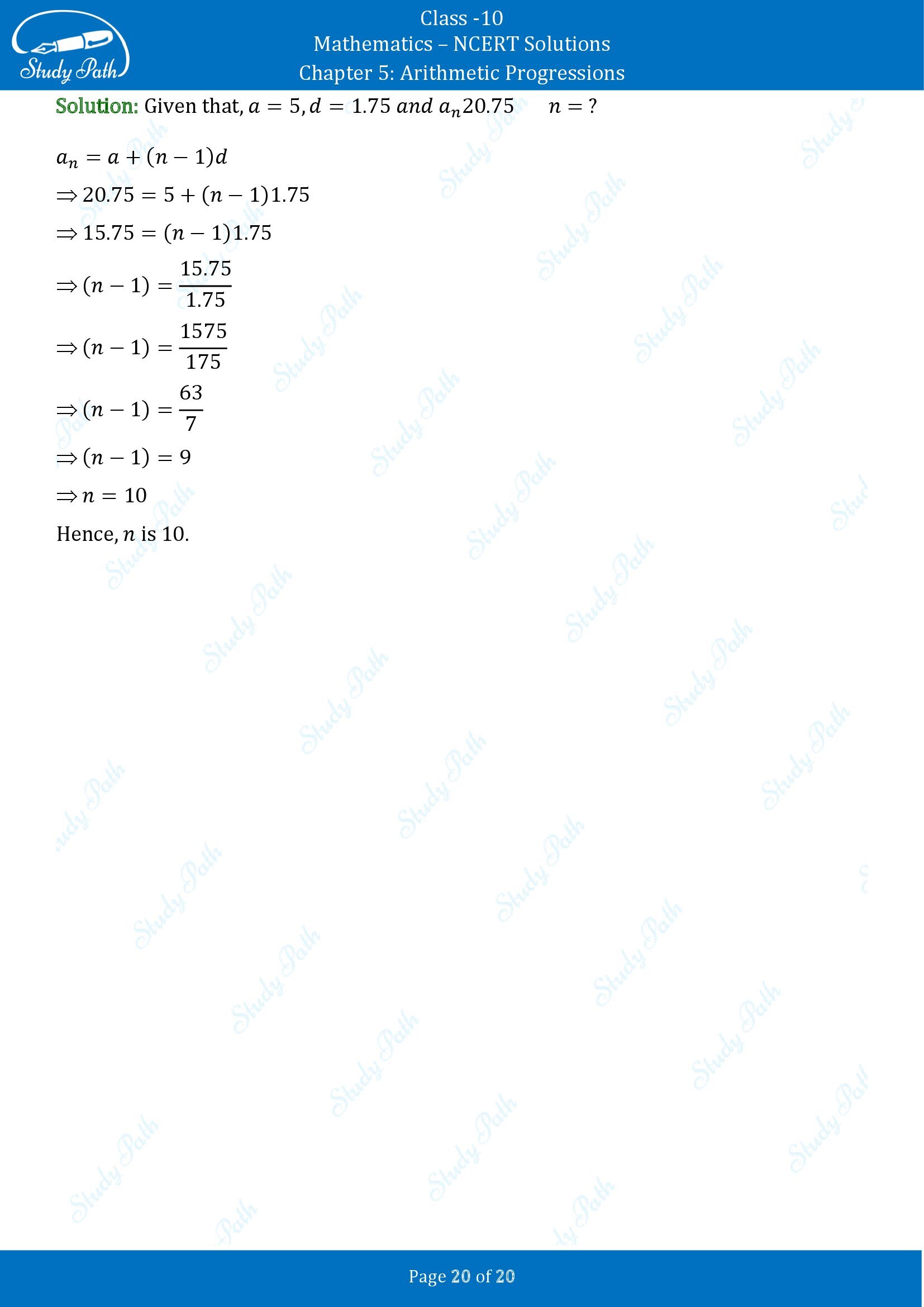 NCERT Solutions for Class 10 Maths Chapter 5 Arithmetic Progressions Exercise 5.2 00020