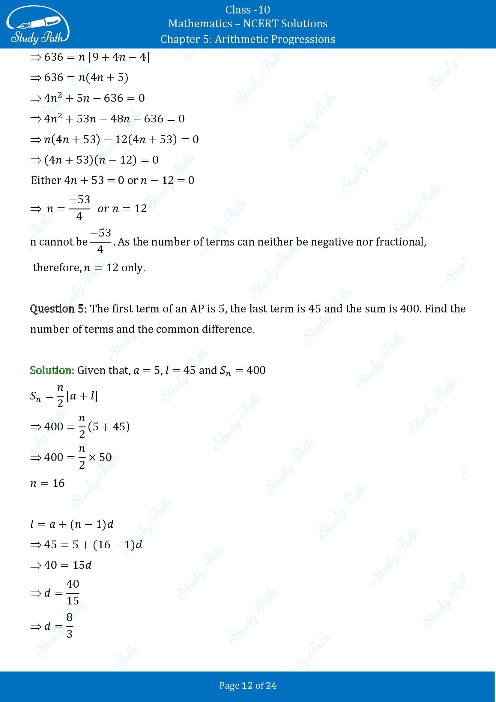 NCERT Solutions for Class 10 Maths Chapter 5 Arithmetic Progressions Exercise 5.3 00012