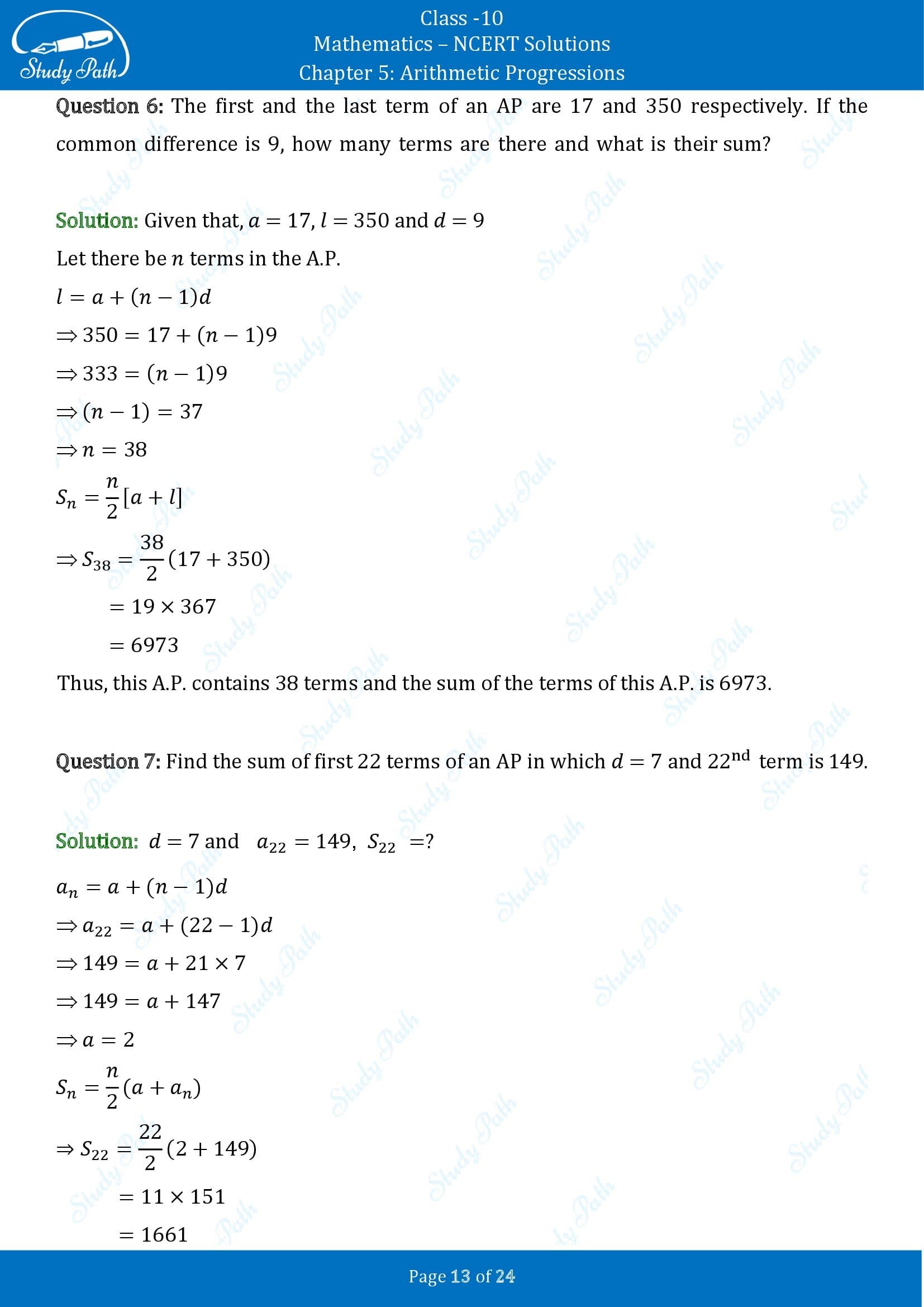 NCERT Solutions for Class 10 Maths Chapter 5 Arithmetic Progressions Exercise 5.3 00013