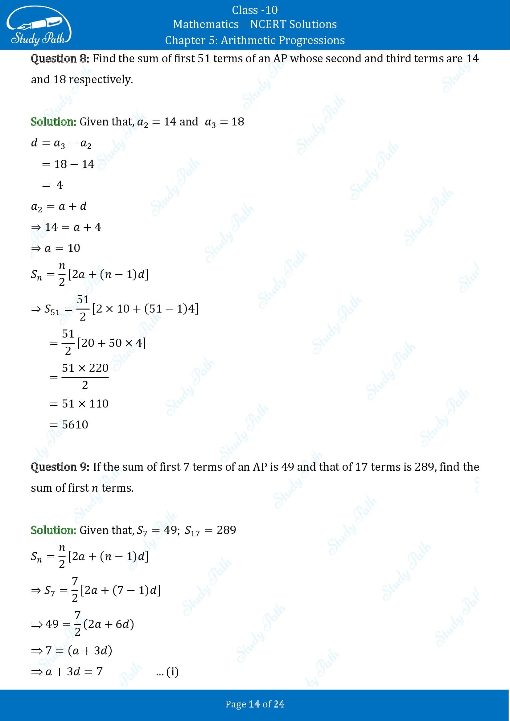 NCERT Solutions for Class 10 Maths Chapter 5 Arithmetic Progressions Exercise 5.3 00014