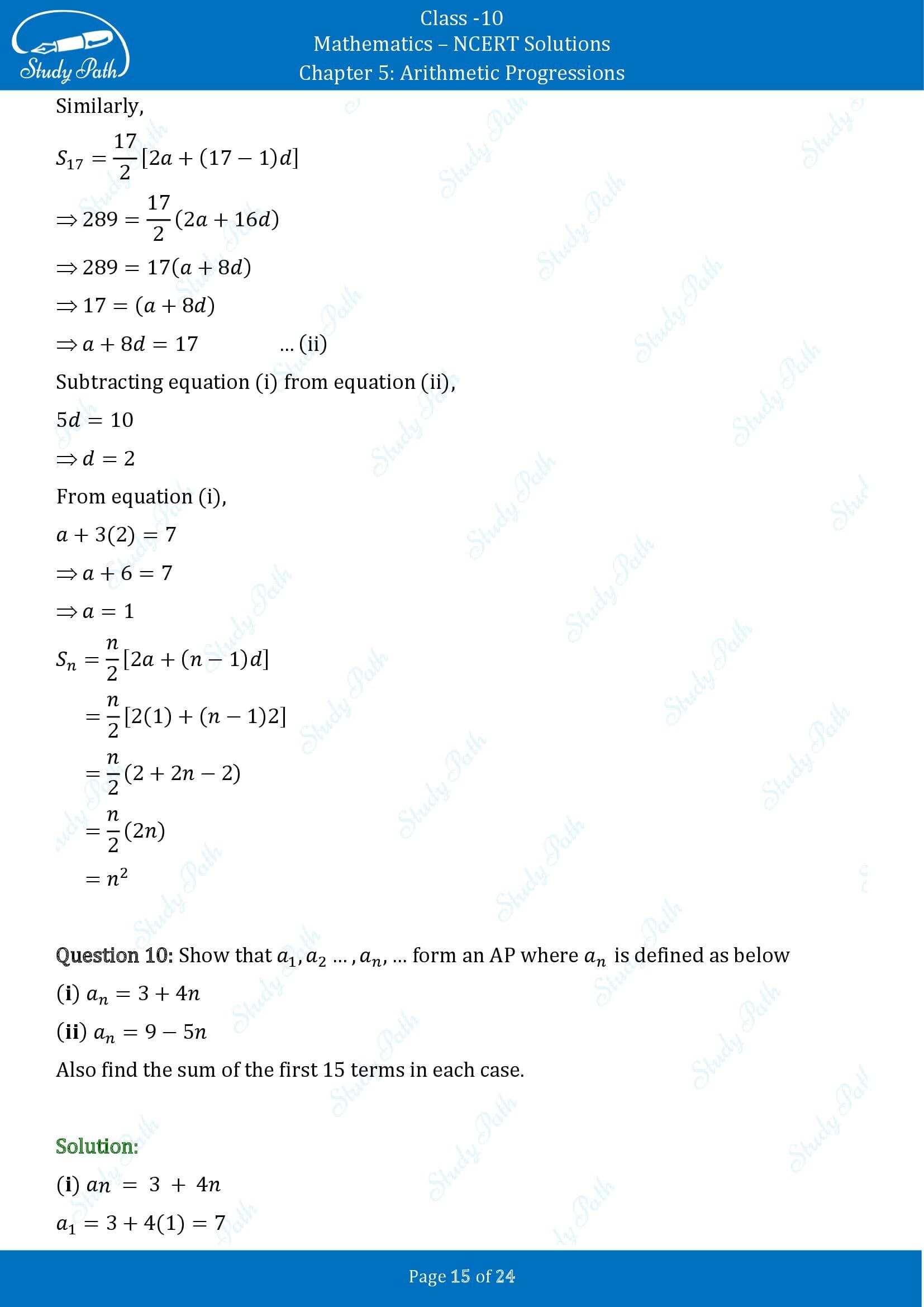 NCERT Solutions for Class 10 Maths Chapter 5 Arithmetic Progressions Exercise 5.3 00015