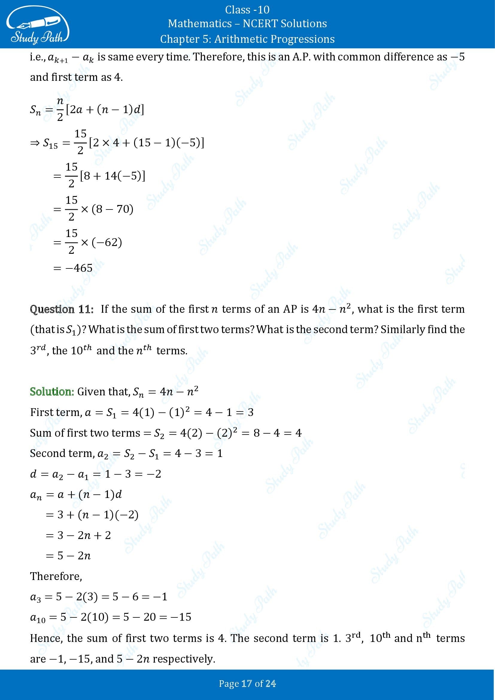 NCERT Solutions for Class 10 Maths Chapter 5 Arithmetic Progressions Exercise 5.3 00017