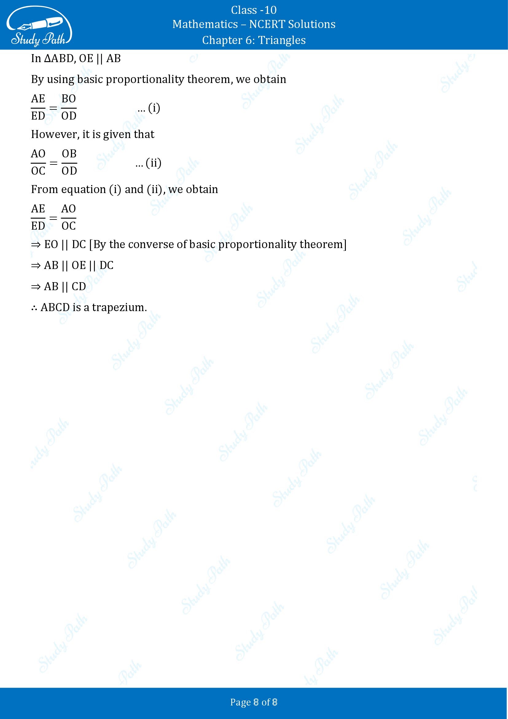 NCERT Solutions for Class 10 Maths Chapter 6 Triangles Exercise 6.2 00008