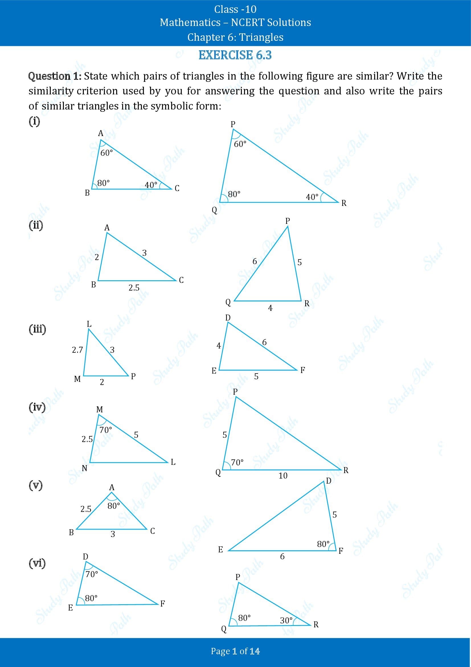 NCERT Solutions for Class 10 Maths Chapter 6 Triangles Exercise 6.3 00001