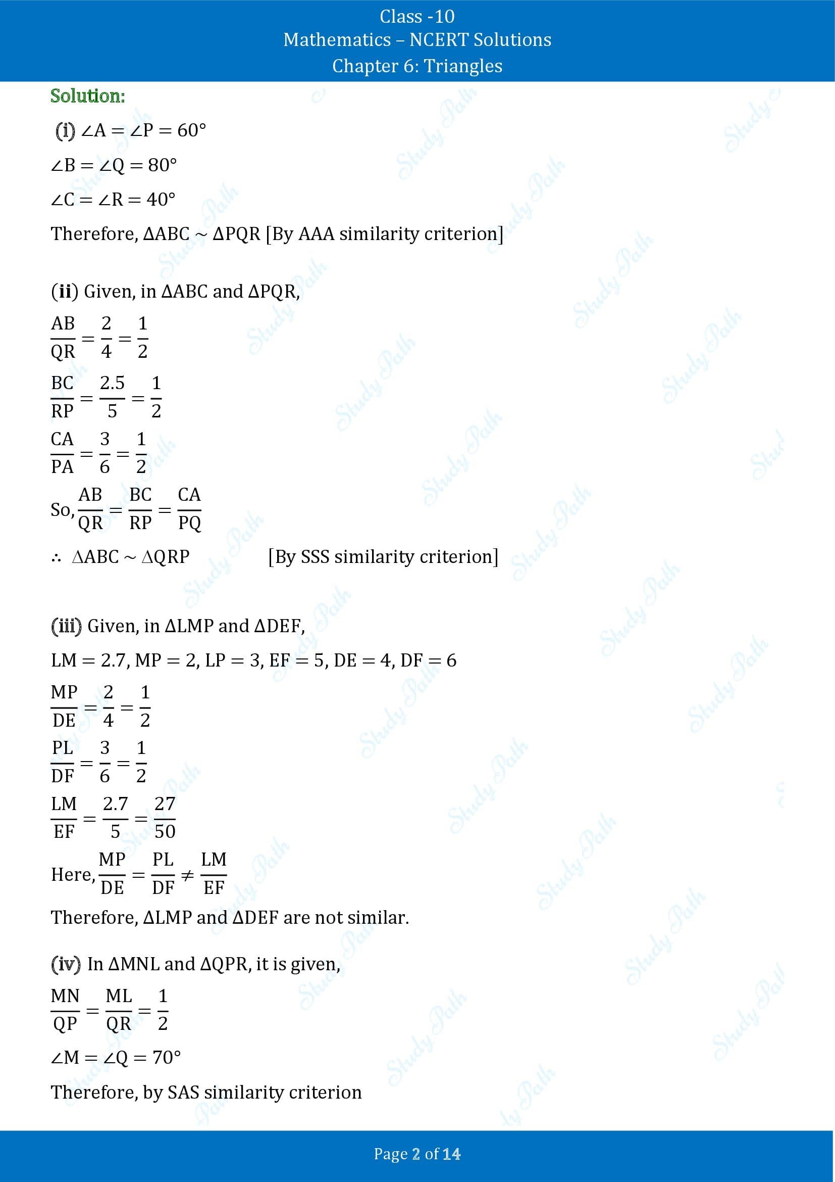 NCERT Solutions for Class 10 Maths Chapter 6 Triangles Exercise 6.3 00002