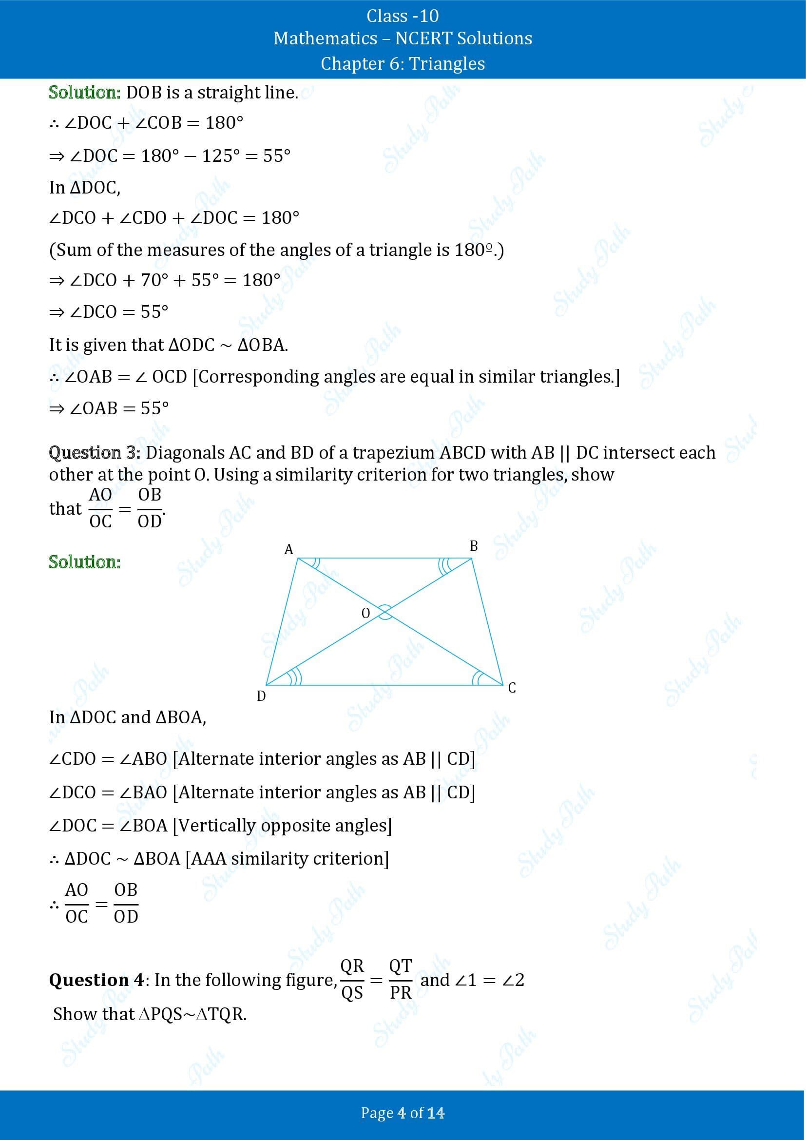 NCERT Solutions for Class 10 Maths Chapter 6 Triangles Exercise 6.3 00004