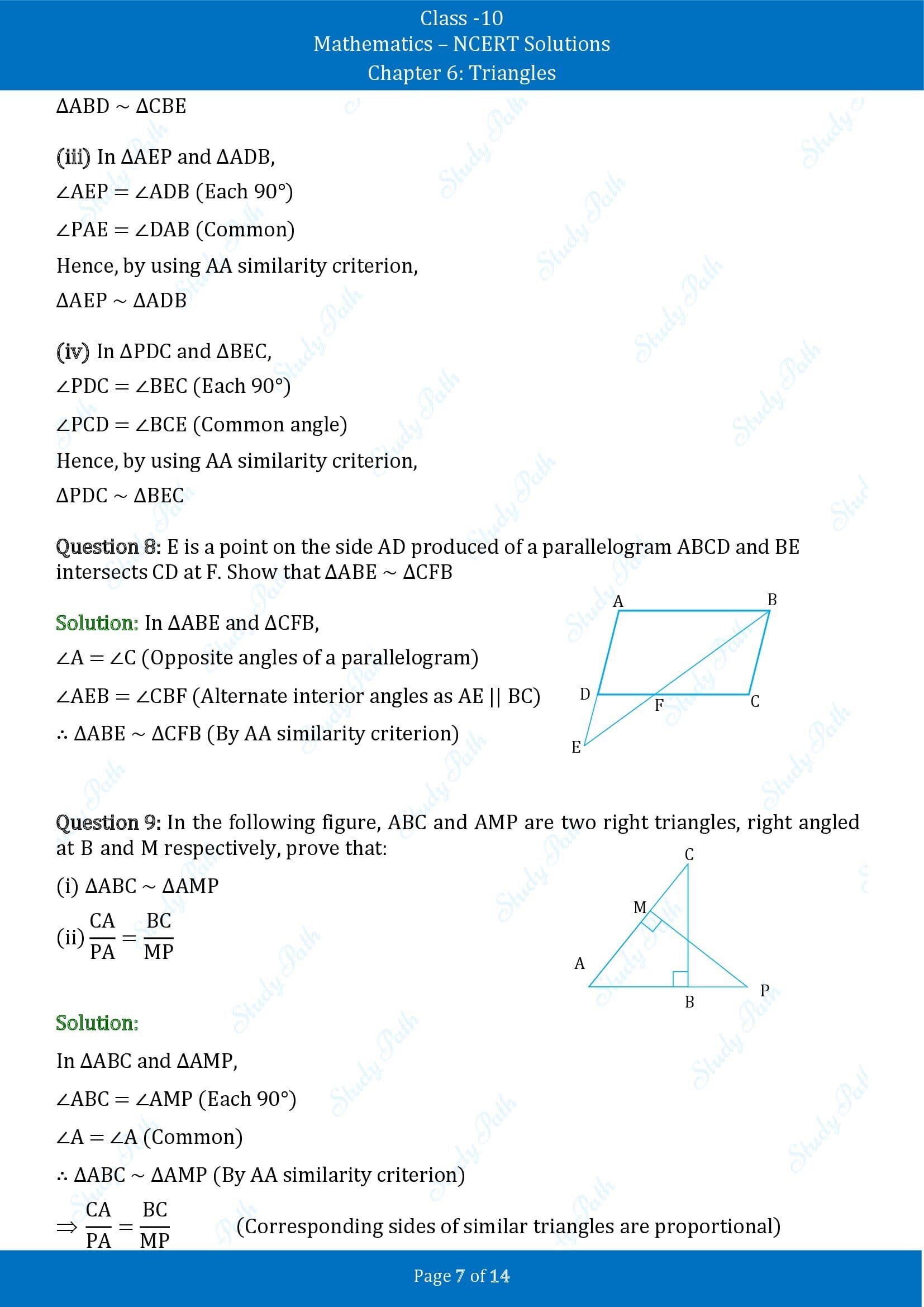 NCERT Solutions for Class 10 Maths Chapter 6 Triangles Exercise 6.3 00007