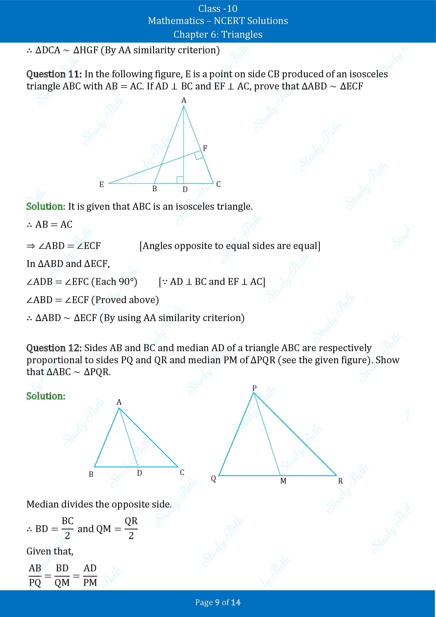 NCERT Solutions for Class 10 Maths Chapter 6 Triangles Exercise 6.3 00009