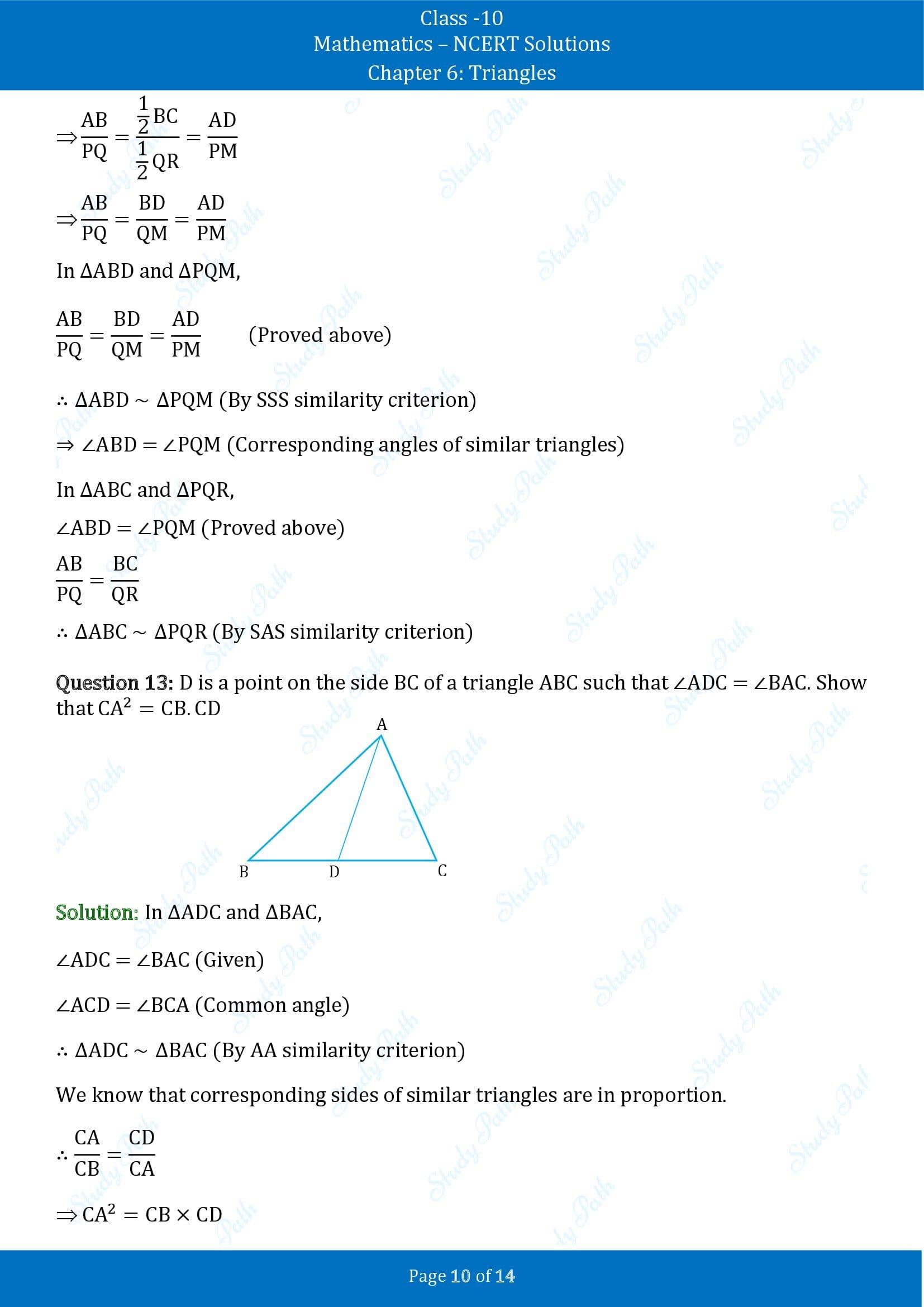 NCERT Solutions for Class 10 Maths Chapter 6 Triangles Exercise 6.3 00010