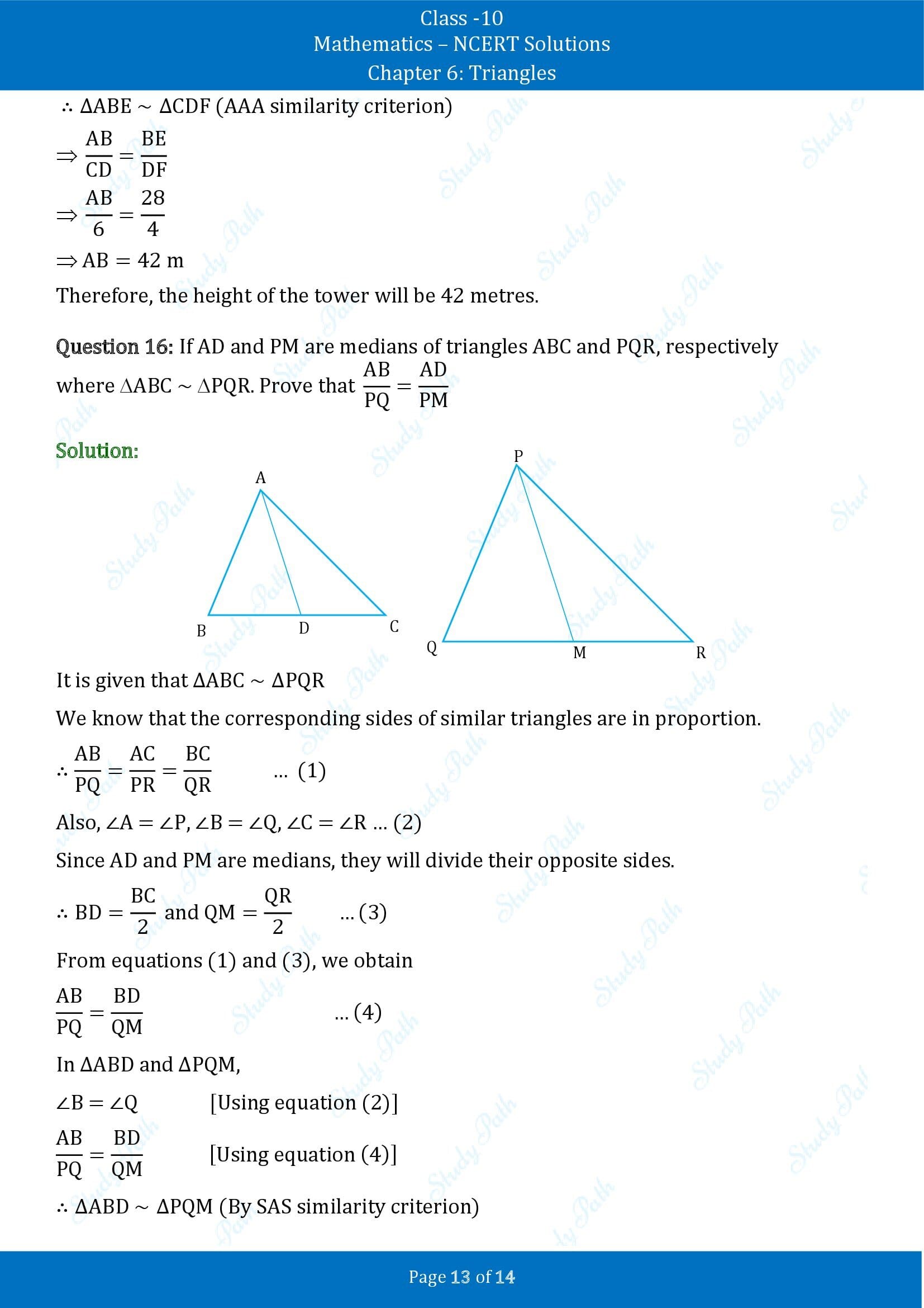 NCERT Solutions for Class 10 Maths Chapter 6 Triangles Exercise 6.3 00013