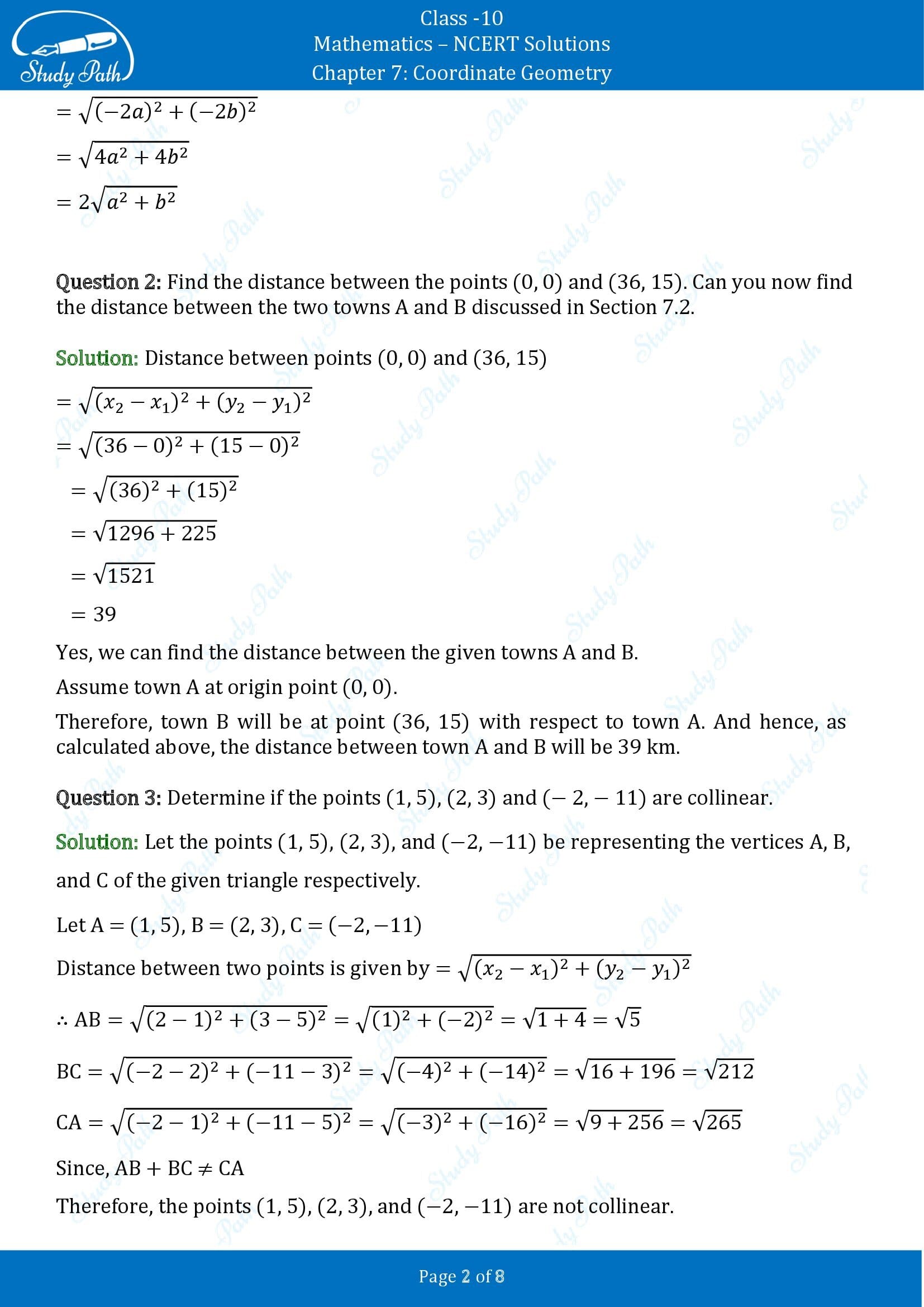 NCERT Solutions for Class 10 Maths Chapter 7 Coordinate Geometry Exercise 7.1 00002