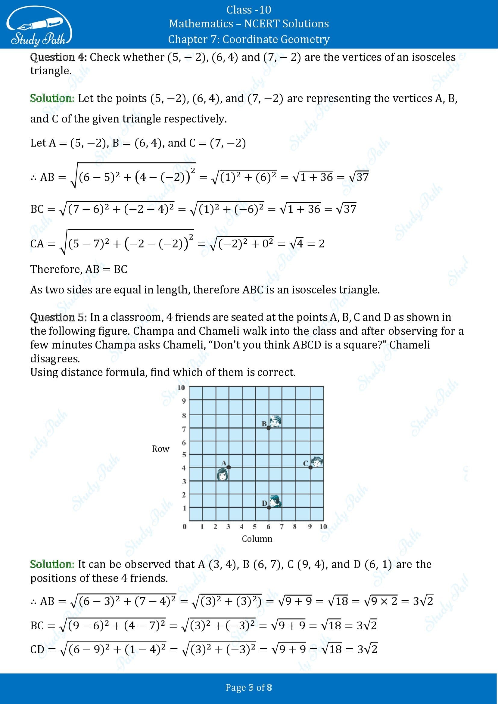 NCERT Solutions for Class 10 Maths Chapter 7 Coordinate Geometry Exercise 7.1 00003