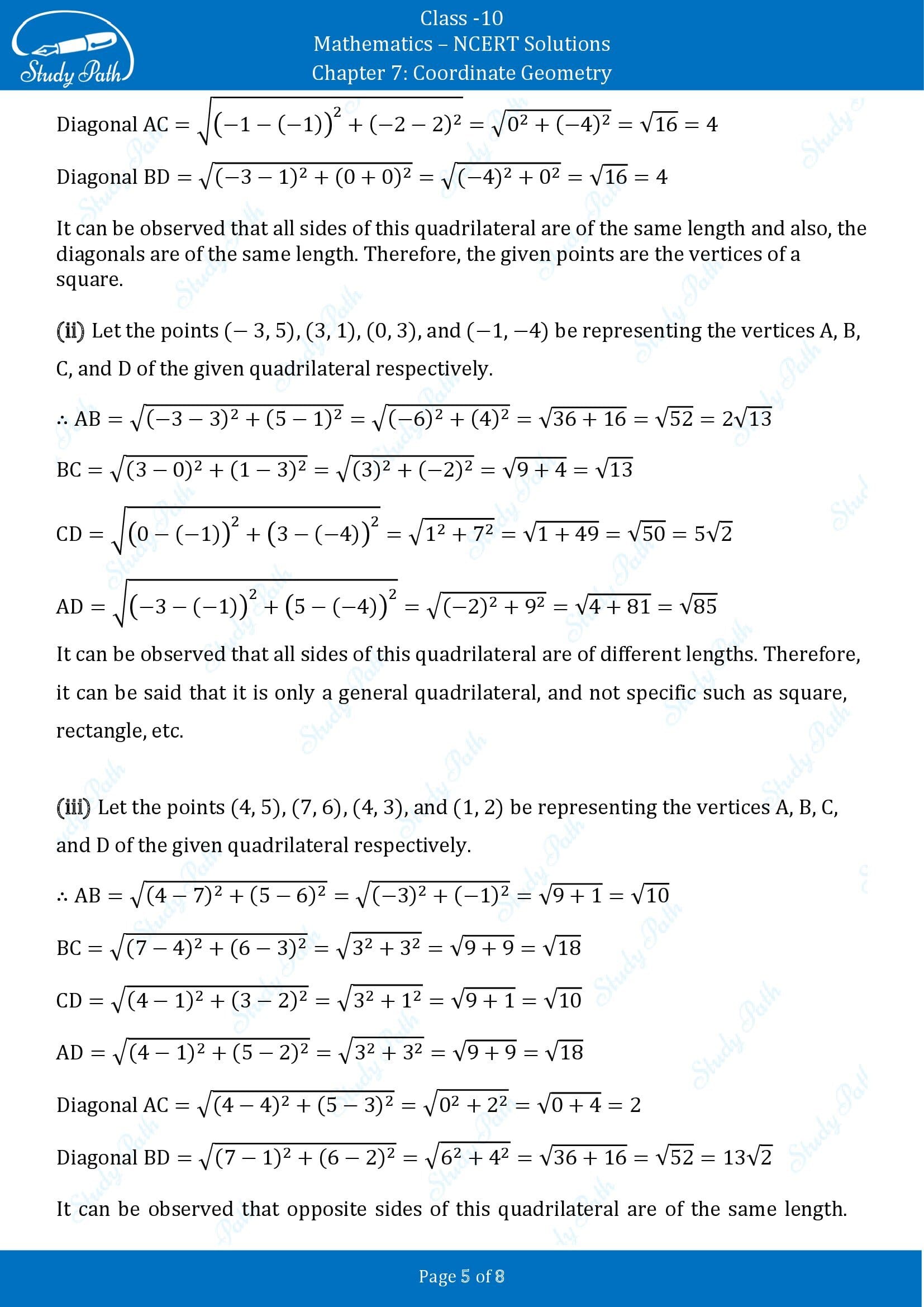 NCERT Solutions for Class 10 Maths Chapter 7 Coordinate Geometry Exercise 7.1 00005