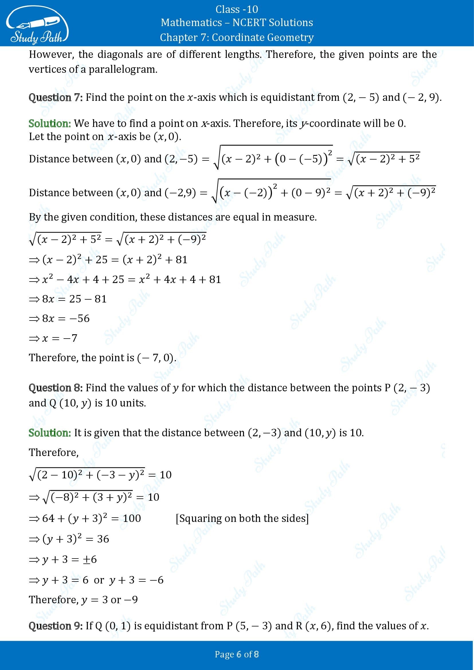 NCERT Solutions for Class 10 Maths Chapter 7 Coordinate Geometry Exercise 7.1 00006