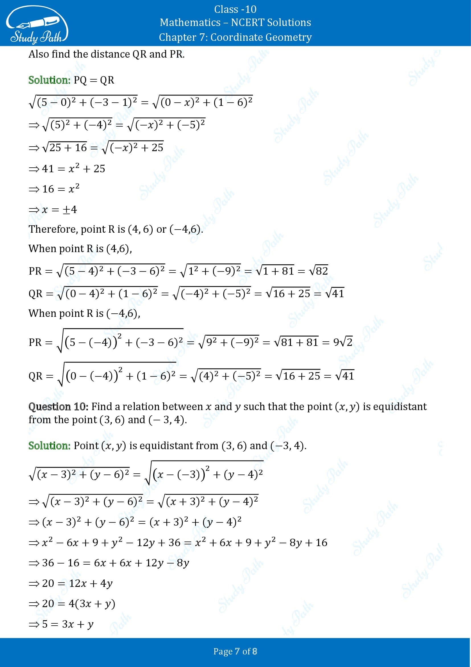 NCERT Solutions for Class 10 Maths Chapter 7 Coordinate Geometry Exercise 7.1 00007