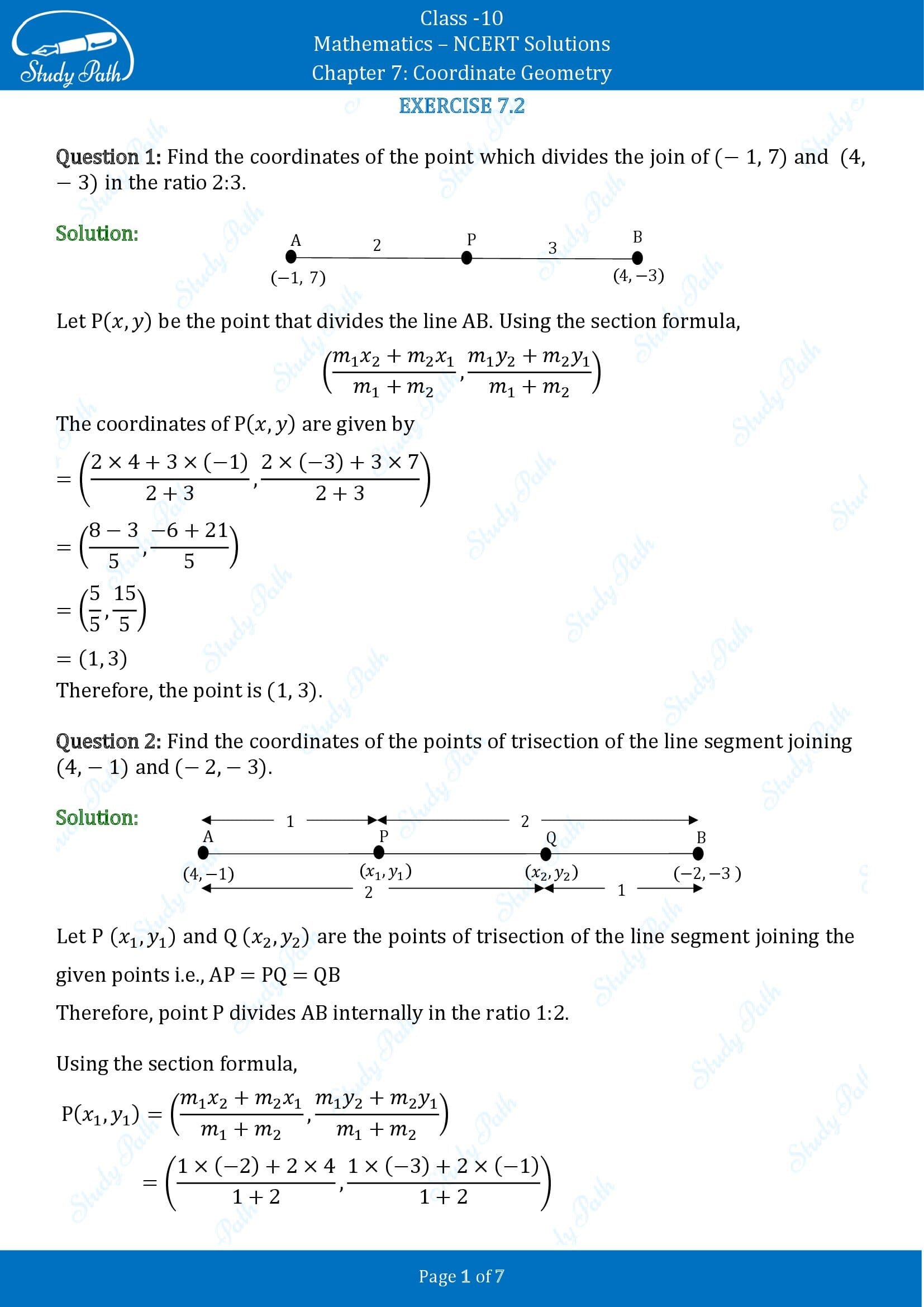 NCERT Solutions for Class 10 Maths Chapter 7 Coordinate Geometry Exercise 7.2 00001