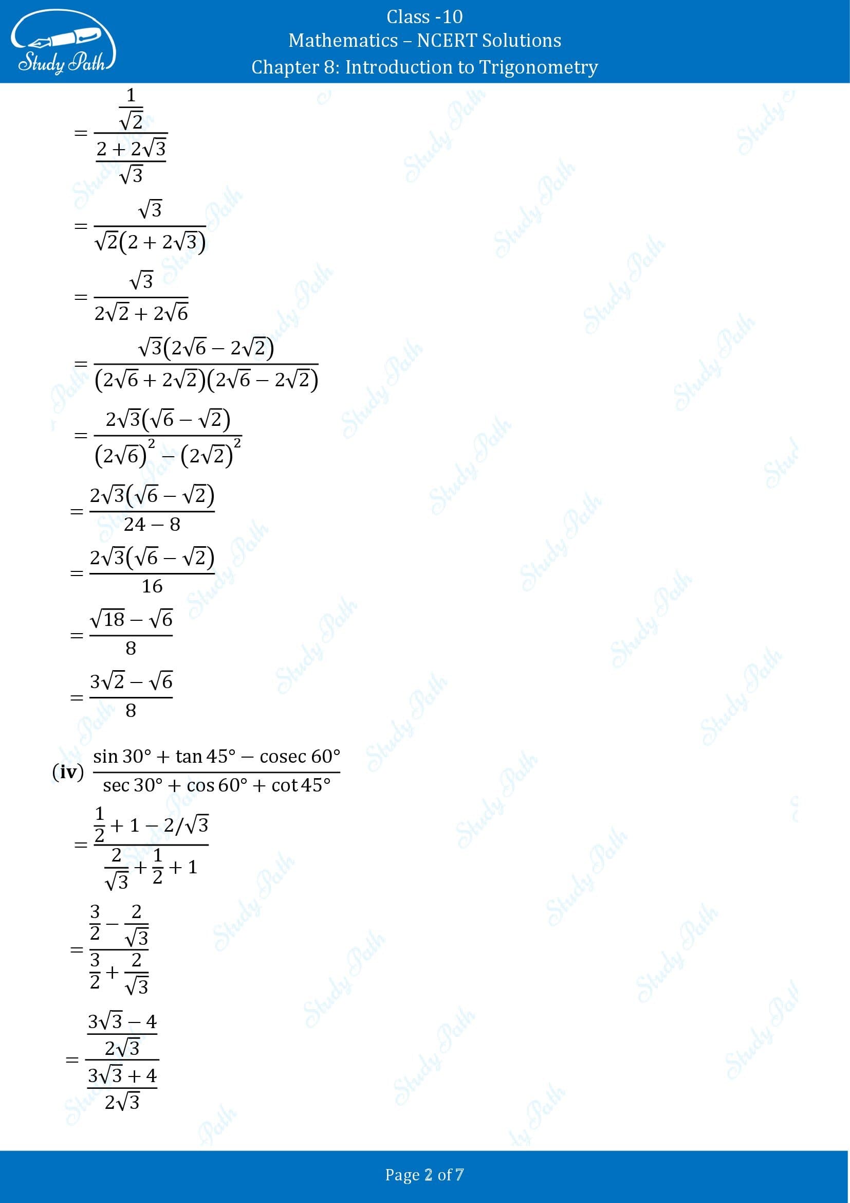 NCERT Solutions for Class 10 Maths Chapter 8 Introduction to Trigonometry Exercise 8.2 00002