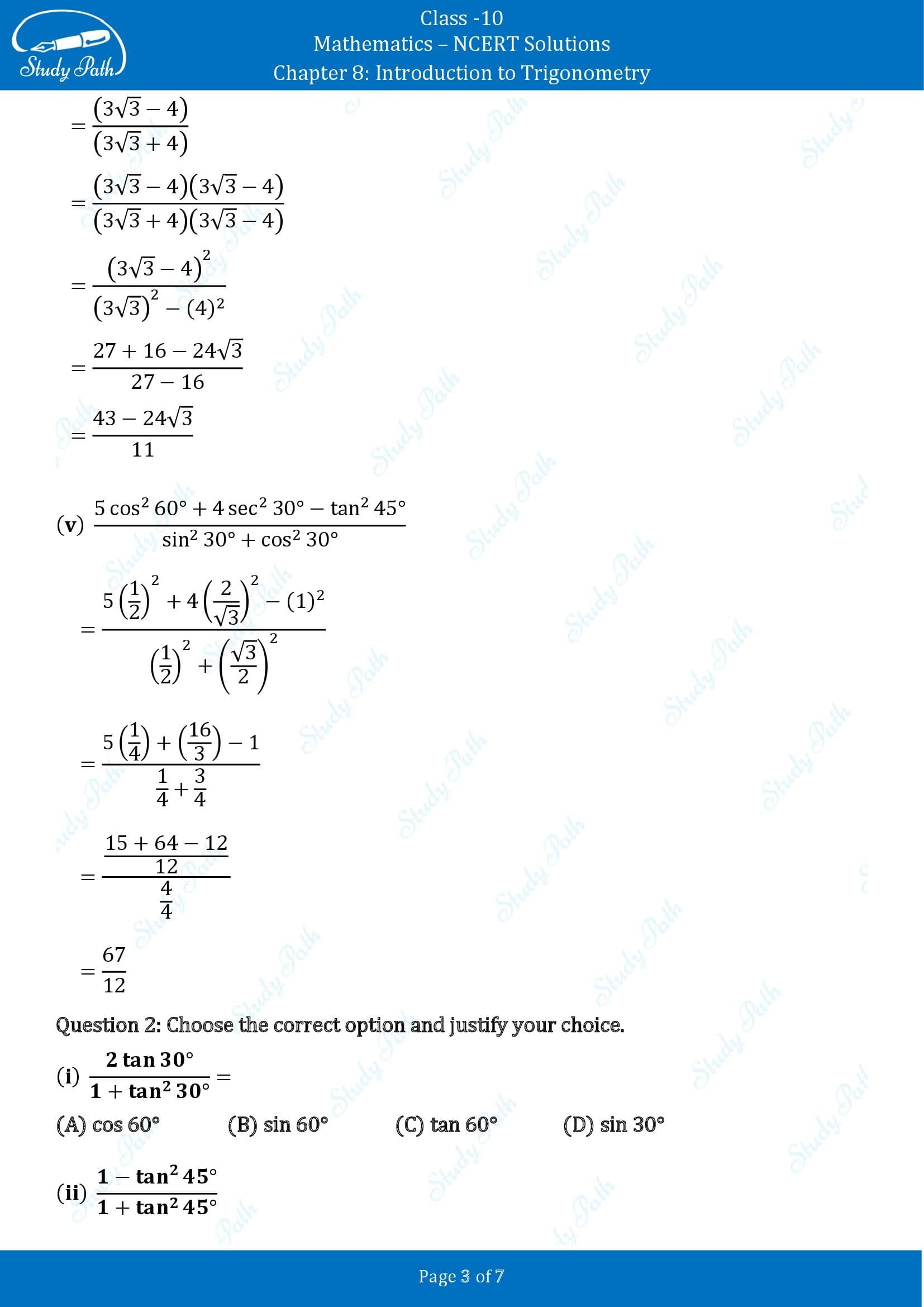 NCERT Solutions for Class 10 Maths Chapter 8 Introduction to Trigonometry Exercise 8.2 00003